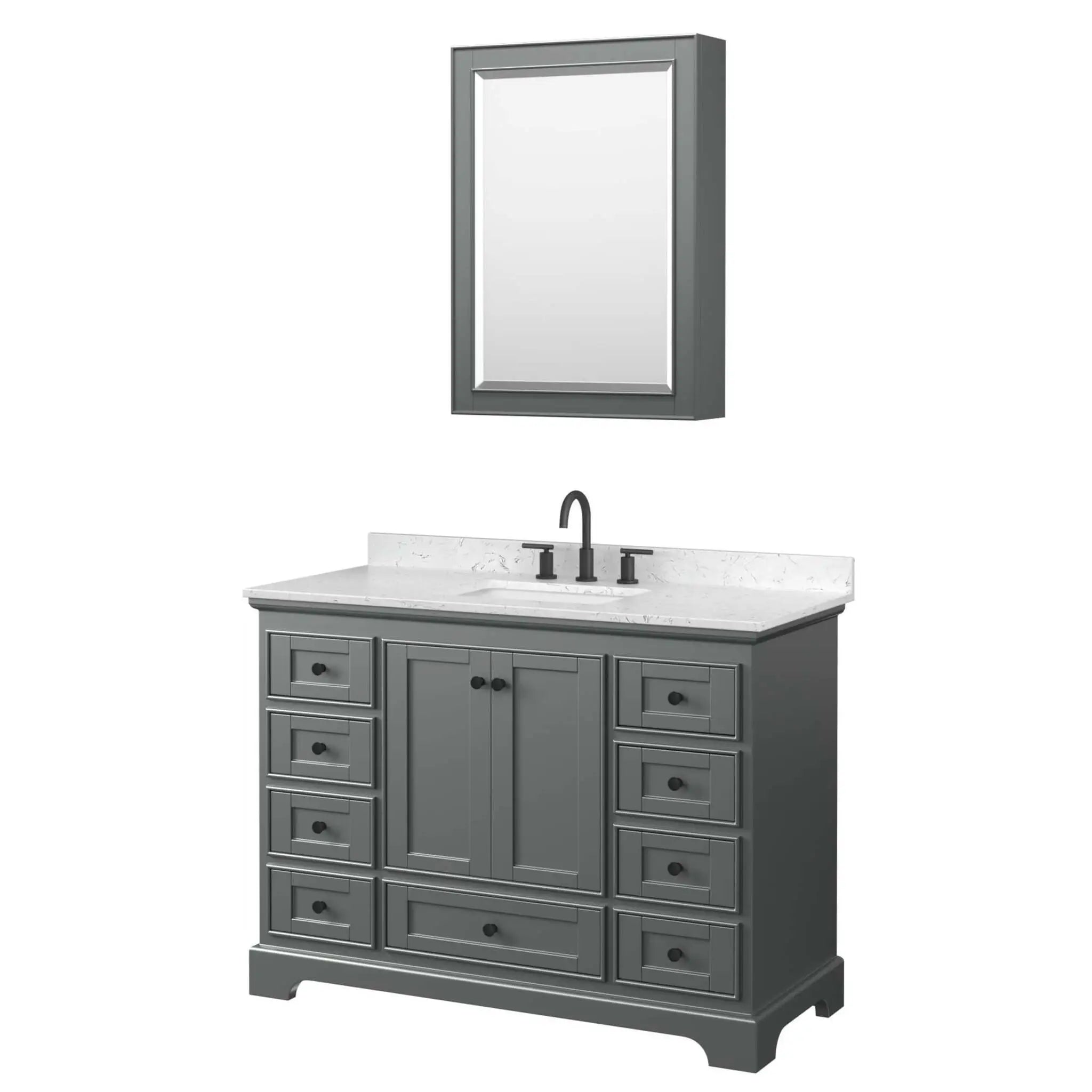 48" Deborah Single Bathroom Vanity in Dark Gray with Matte Black Trim & Medicine Cabinet by Wyndham
