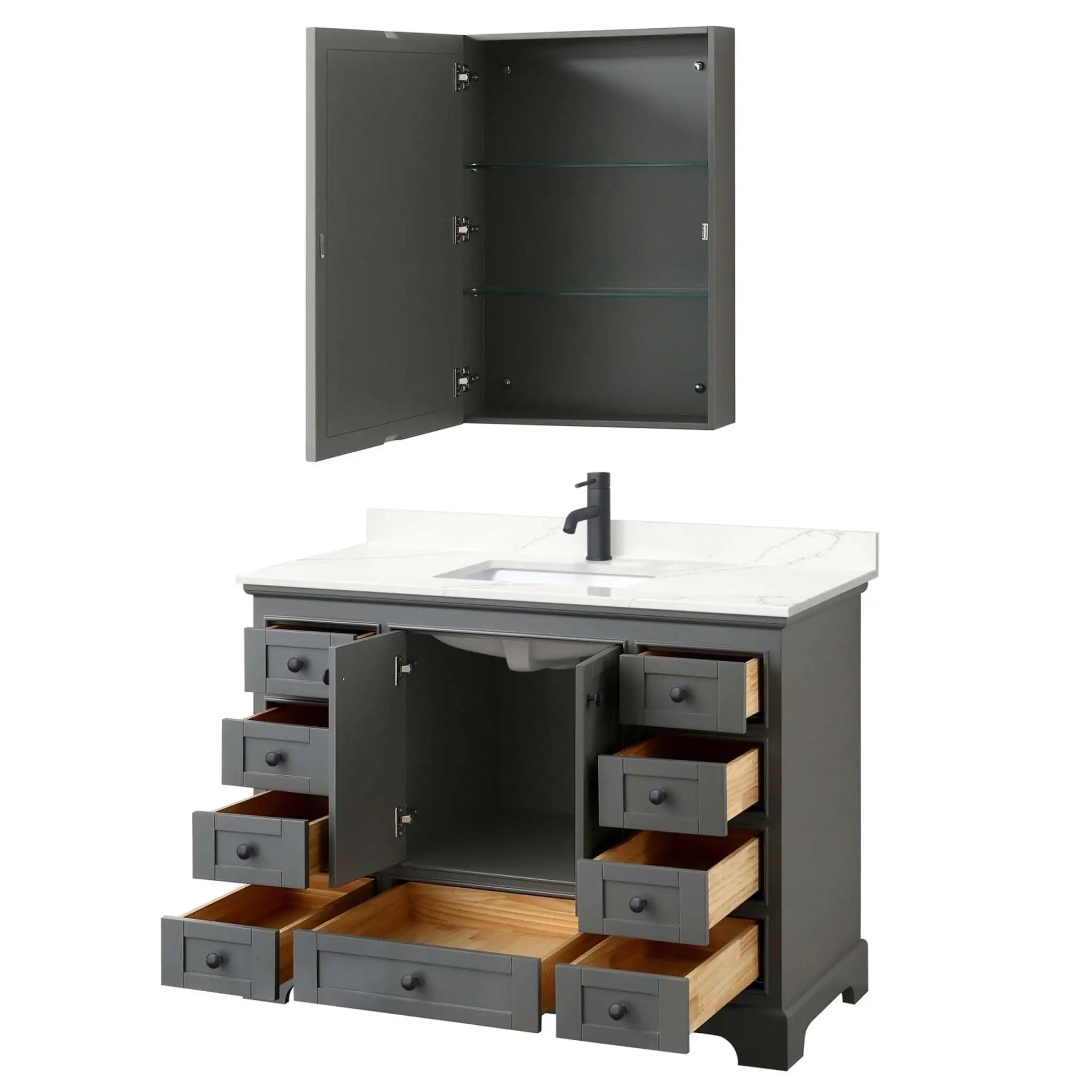 48" Deborah Single Bathroom Vanity in Dark Gray with Matte Black Trim & Medicine Cabinet by Wyndham