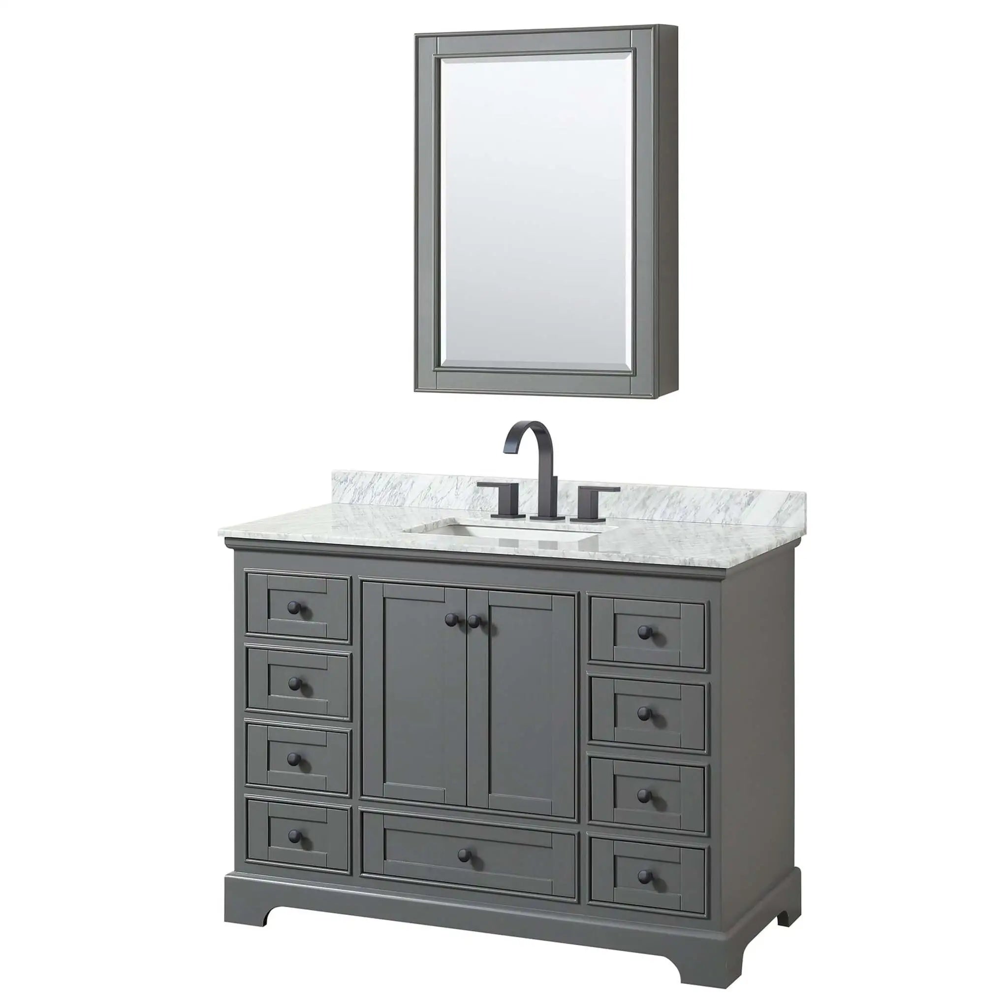 48" Deborah Single Bathroom Vanity in Dark Gray with Matte Black Trim & Medicine Cabinet by Wyndham