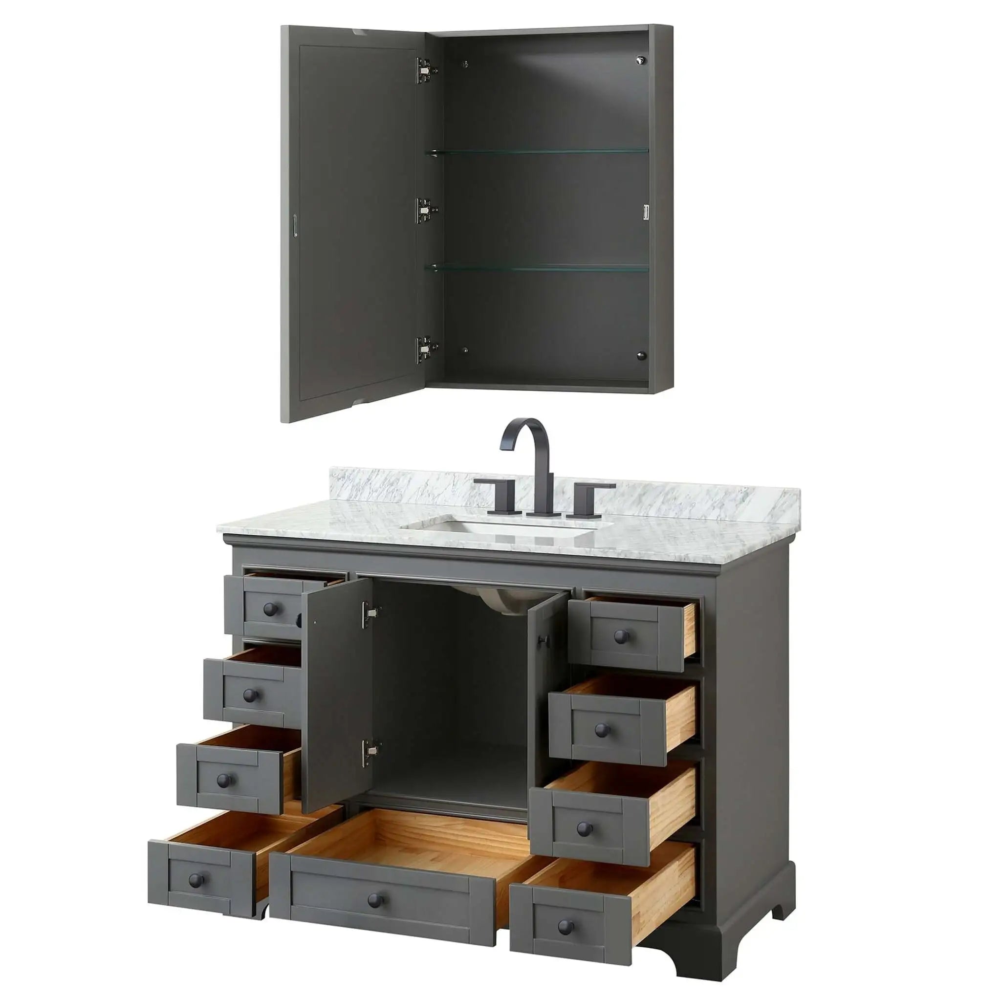 48" Deborah Single Bathroom Vanity in Dark Gray with Matte Black Trim & Medicine Cabinet by Wyndham