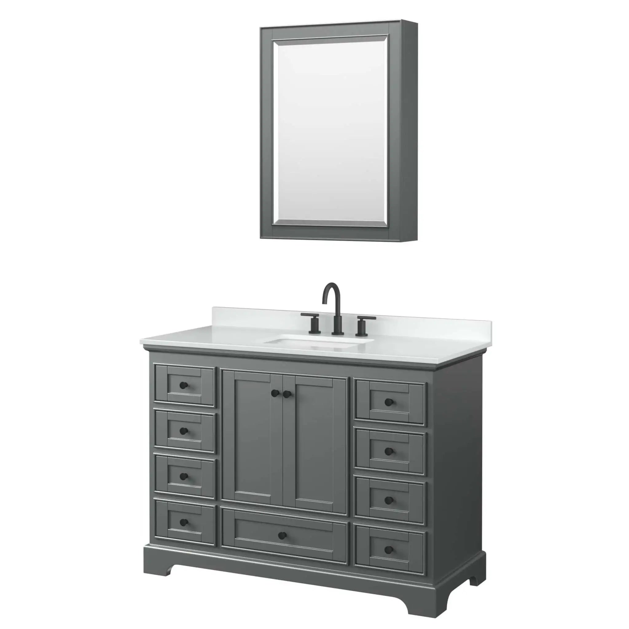 48" Deborah Single Bathroom Vanity in Dark Gray with Matte Black Trim & Medicine Cabinet by Wyndham