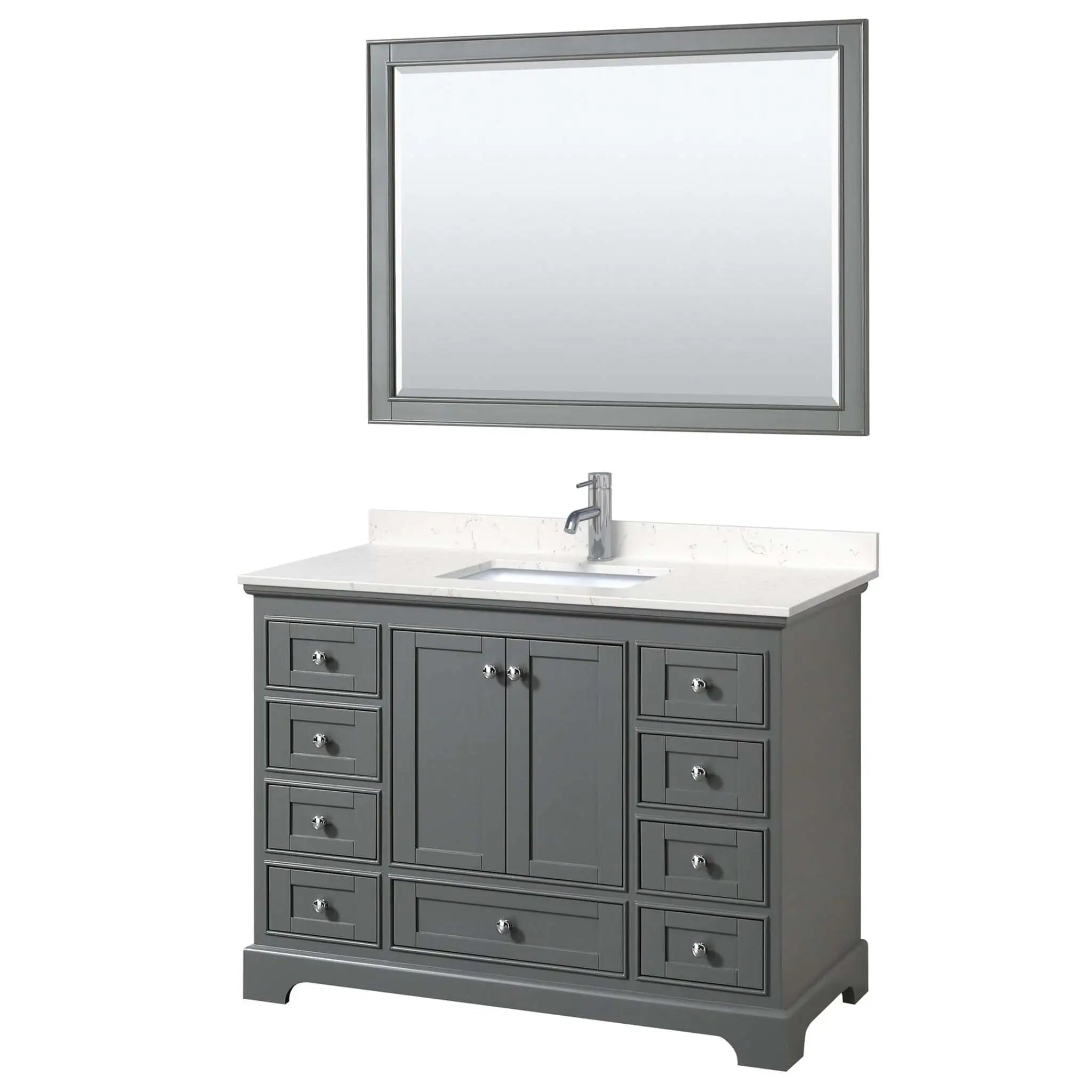 48" Deborah Single Bathroom Vanity in Dark Gray with Polished Chrome Trim & 46" Mirror by Wyndham