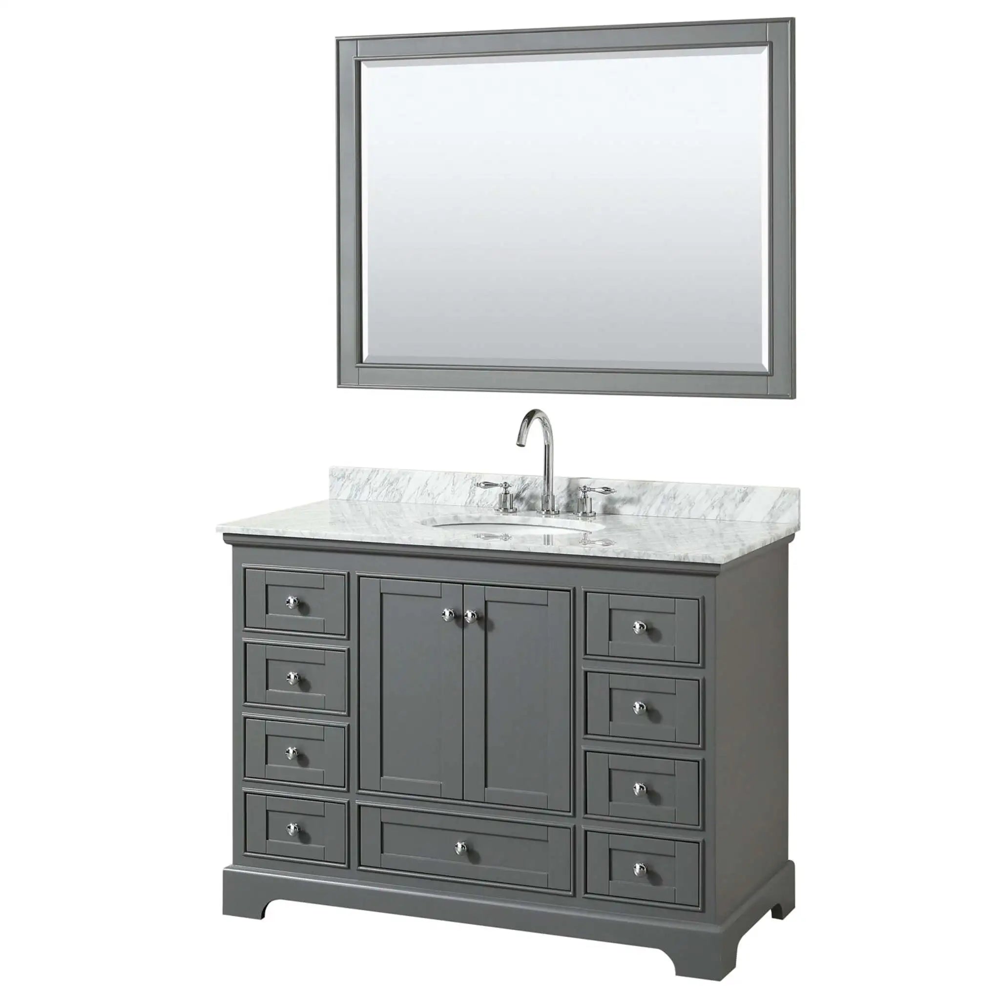 48" Deborah Single Bathroom Vanity in Dark Gray with Polished Chrome Trim & 46" Mirror by Wyndham
