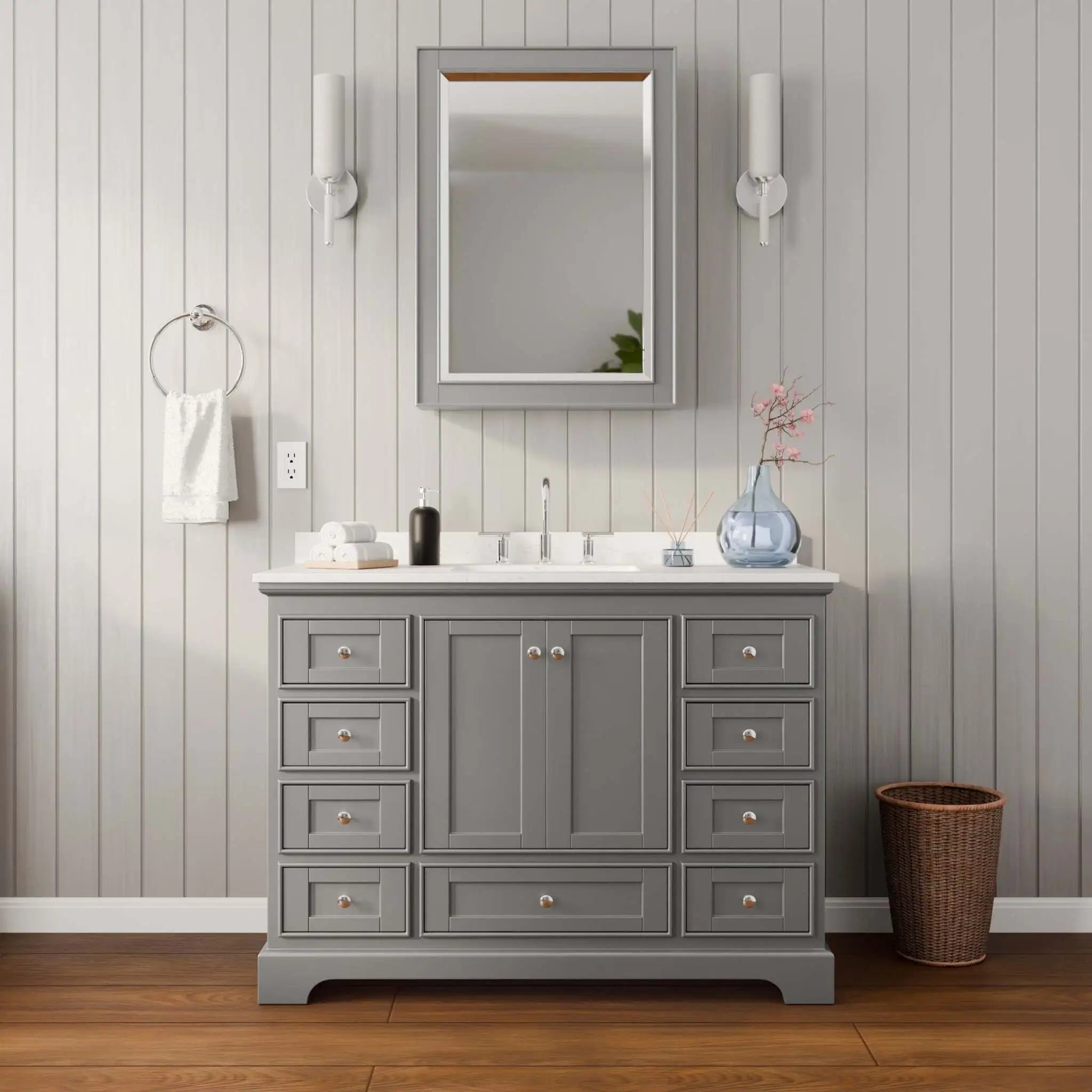 48" Deborah Single Bathroom Vanity in Dark Gray with Polished Chrome Trim & Medicine Cabinet by Wyndham