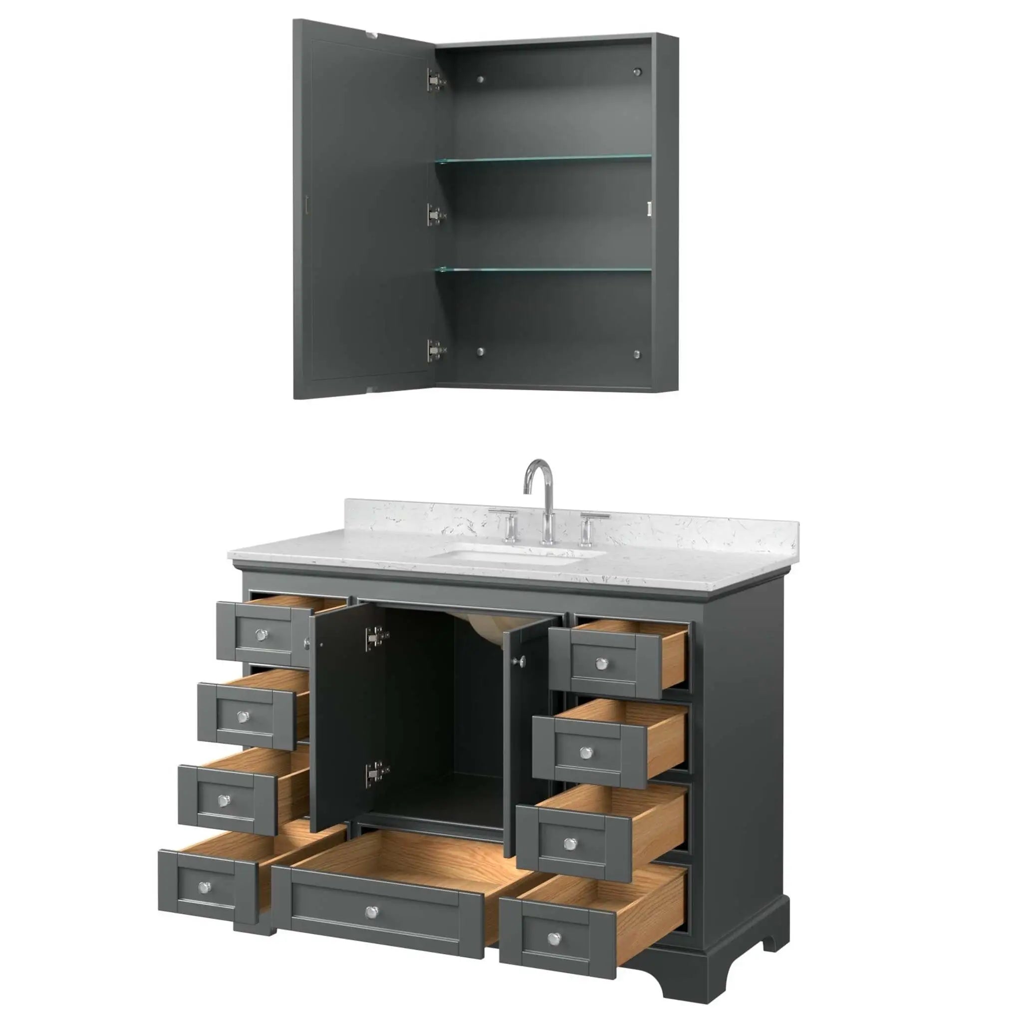 48" Deborah Single Bathroom Vanity in Dark Gray with Polished Chrome Trim & Medicine Cabinet by Wyndham