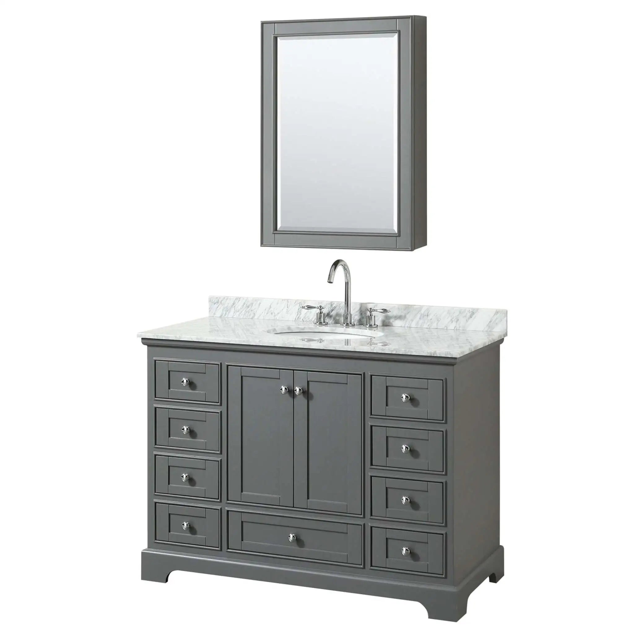 48" Deborah Single Bathroom Vanity in Dark Gray with Polished Chrome Trim & Medicine Cabinet by Wyndham