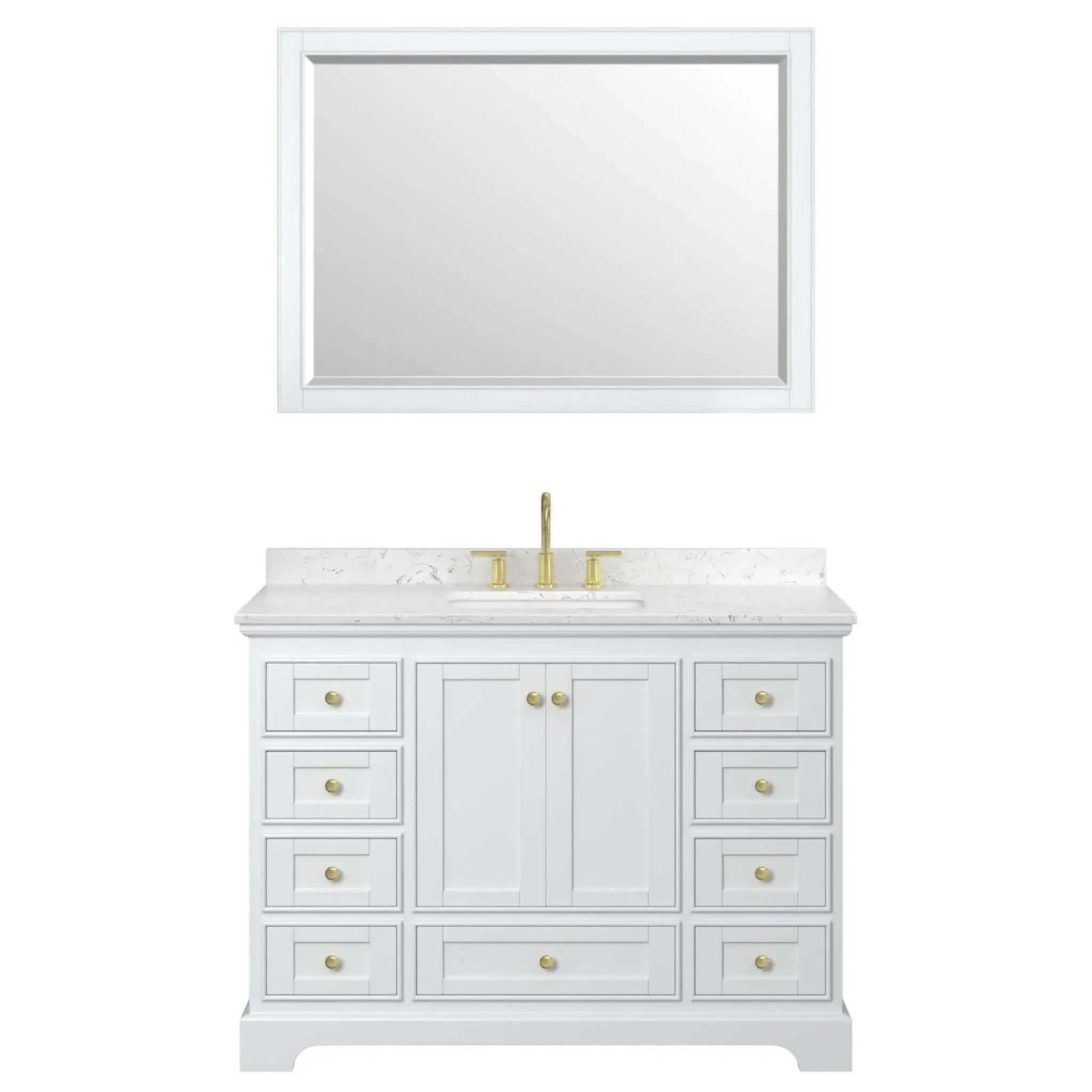 48" Deborah Single Bathroom Vanity in White with Brushed Gold Trim & 46" Mirror by Wyndham