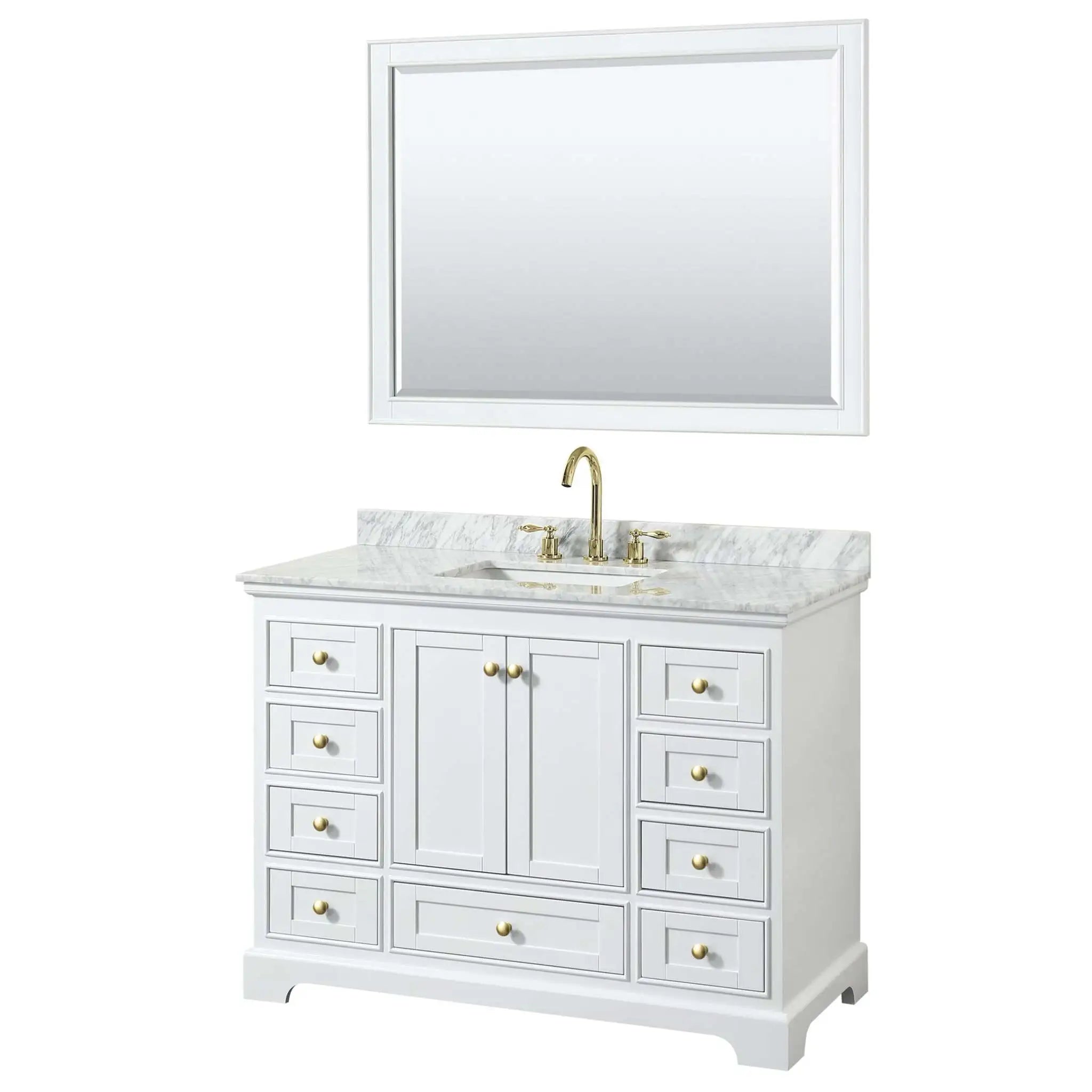 48" Deborah Single Bathroom Vanity in White with Brushed Gold Trim & 46" Mirror by Wyndham