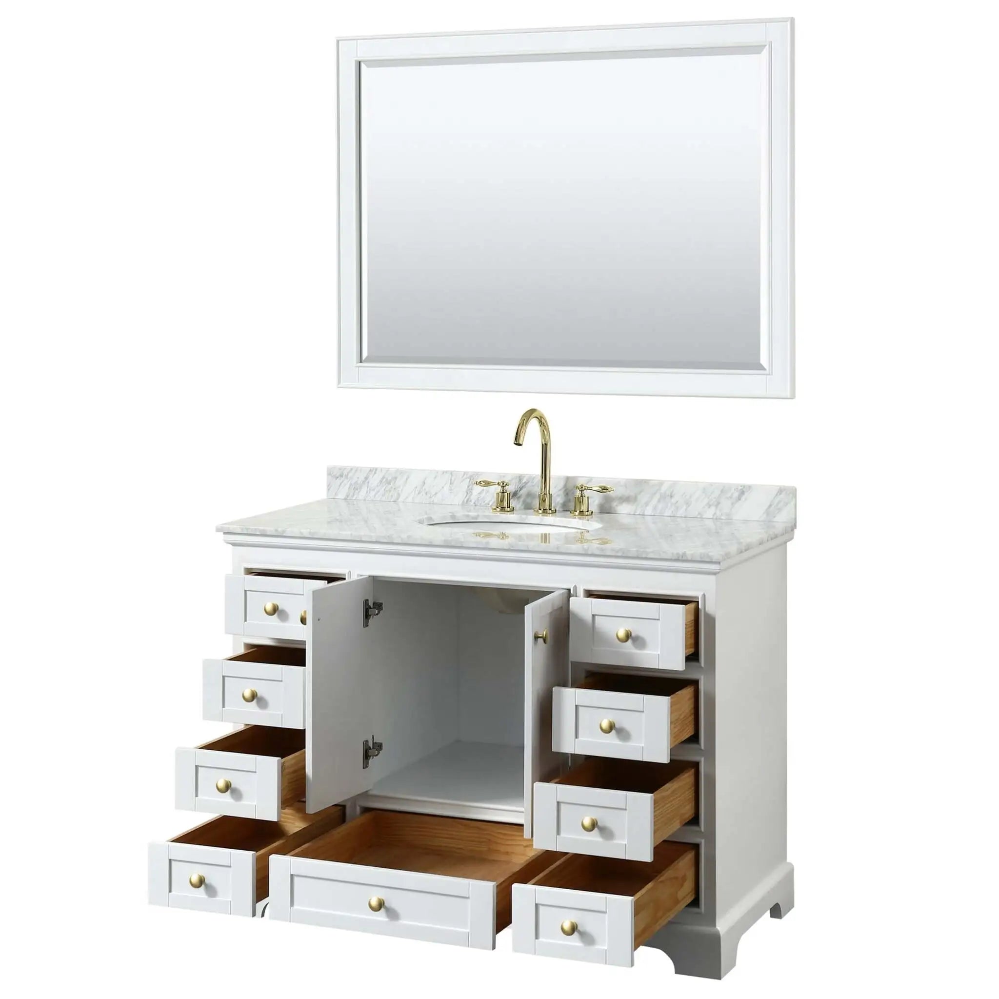48" Deborah Single Bathroom Vanity in White with Brushed Gold Trim & 46" Mirror by Wyndham