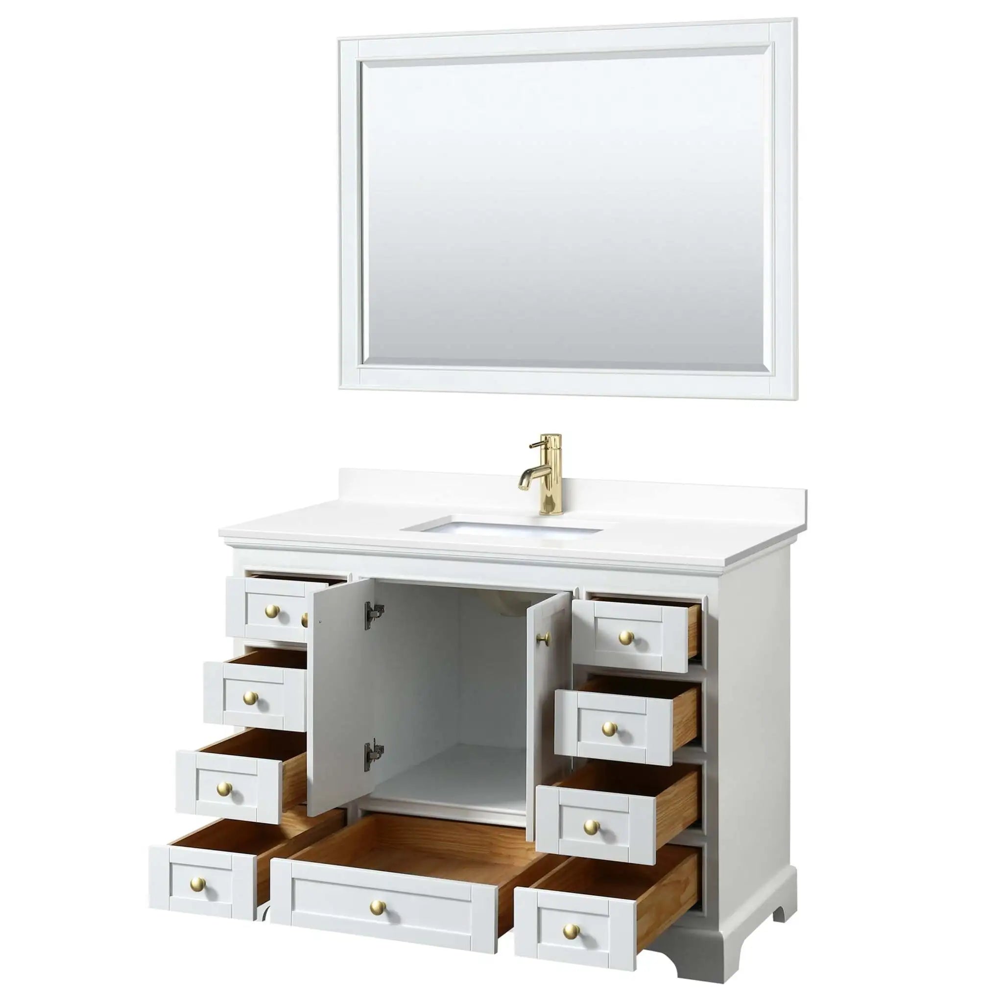 48" Deborah Single Bathroom Vanity in White with Brushed Gold Trim & 46" Mirror by Wyndham