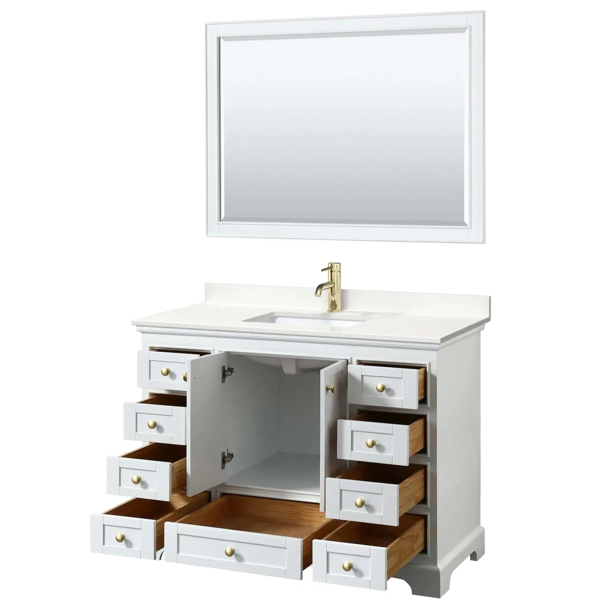 48" Deborah Single Bathroom Vanity in White with Brushed Gold Trim & 46" Mirror by Wyndham