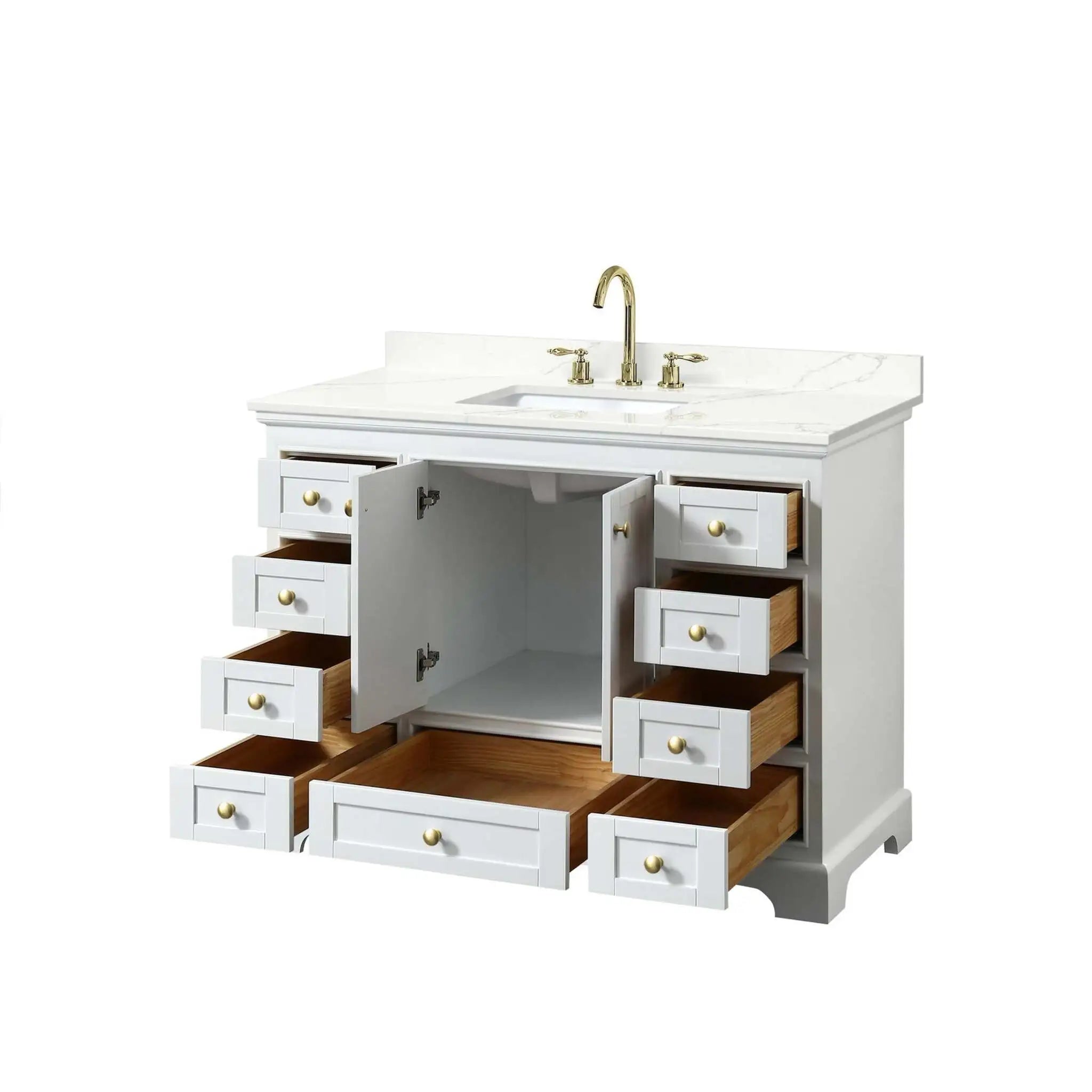 48" Deborah Single Bathroom Vanity in White with Brushed Gold Trim by Wyndham
