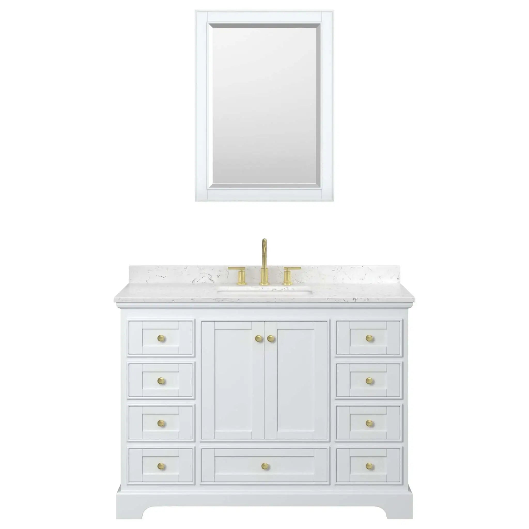 48" Deborah Single Bathroom Vanity in White with Brushed Gold Trim & Medicine Cabinet by Wyndham