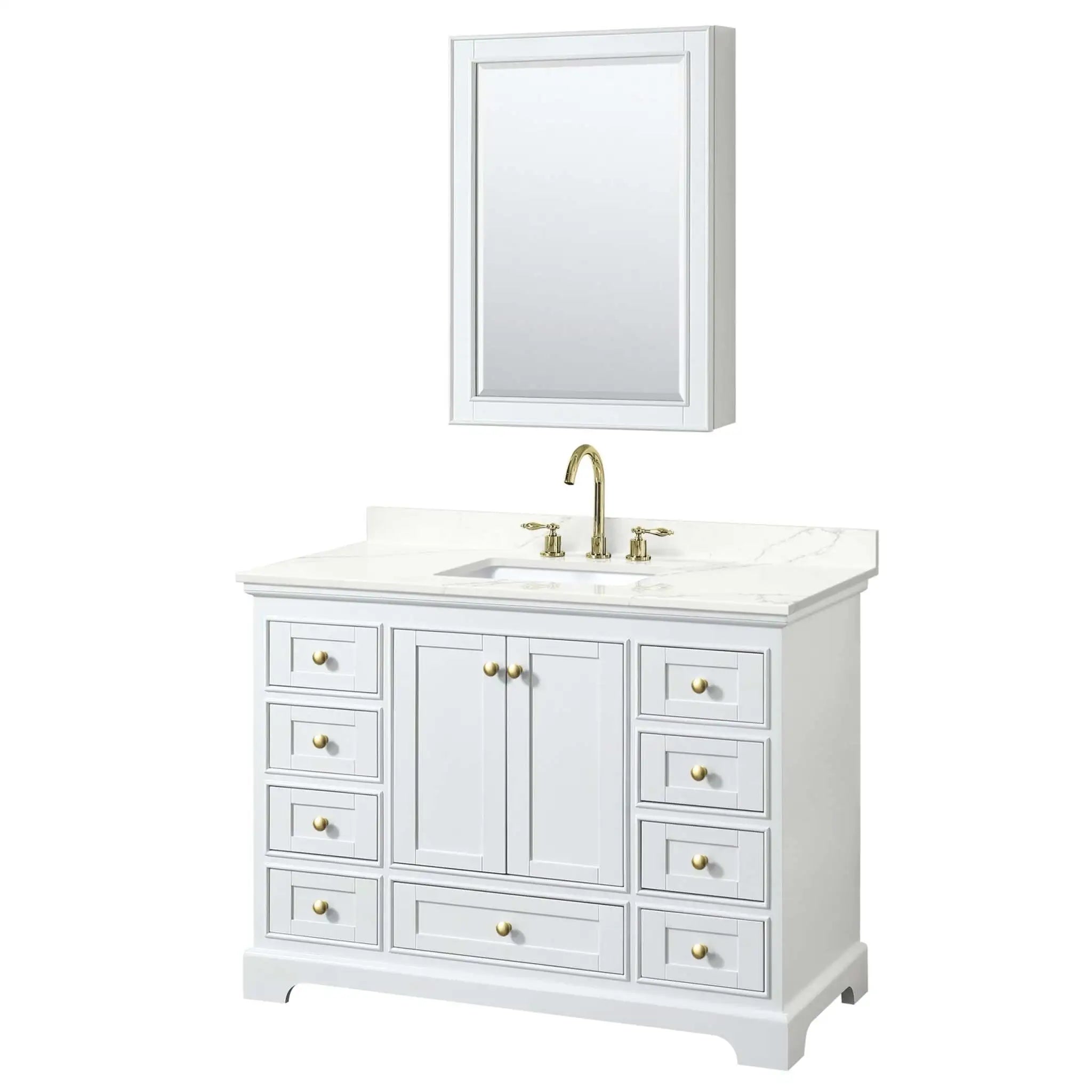 48" Deborah Single Bathroom Vanity in White with Brushed Gold Trim & Medicine Cabinet by Wyndham