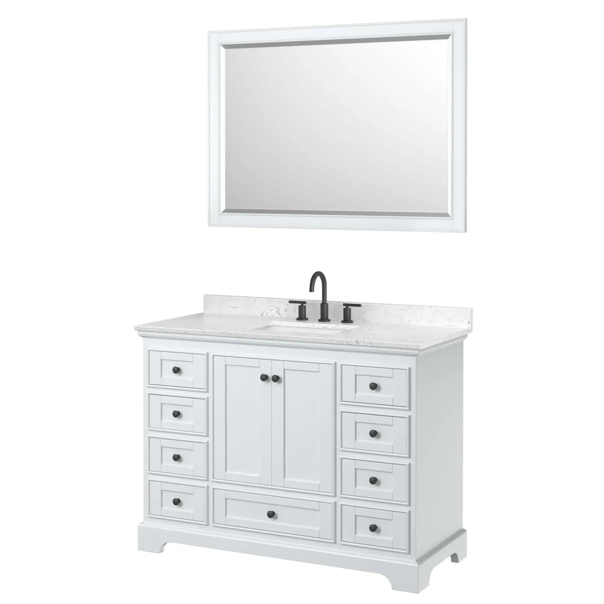 48" Deborah Single Bathroom Vanity in White with Matte Black Trim & 46" Mirror by Wyndham