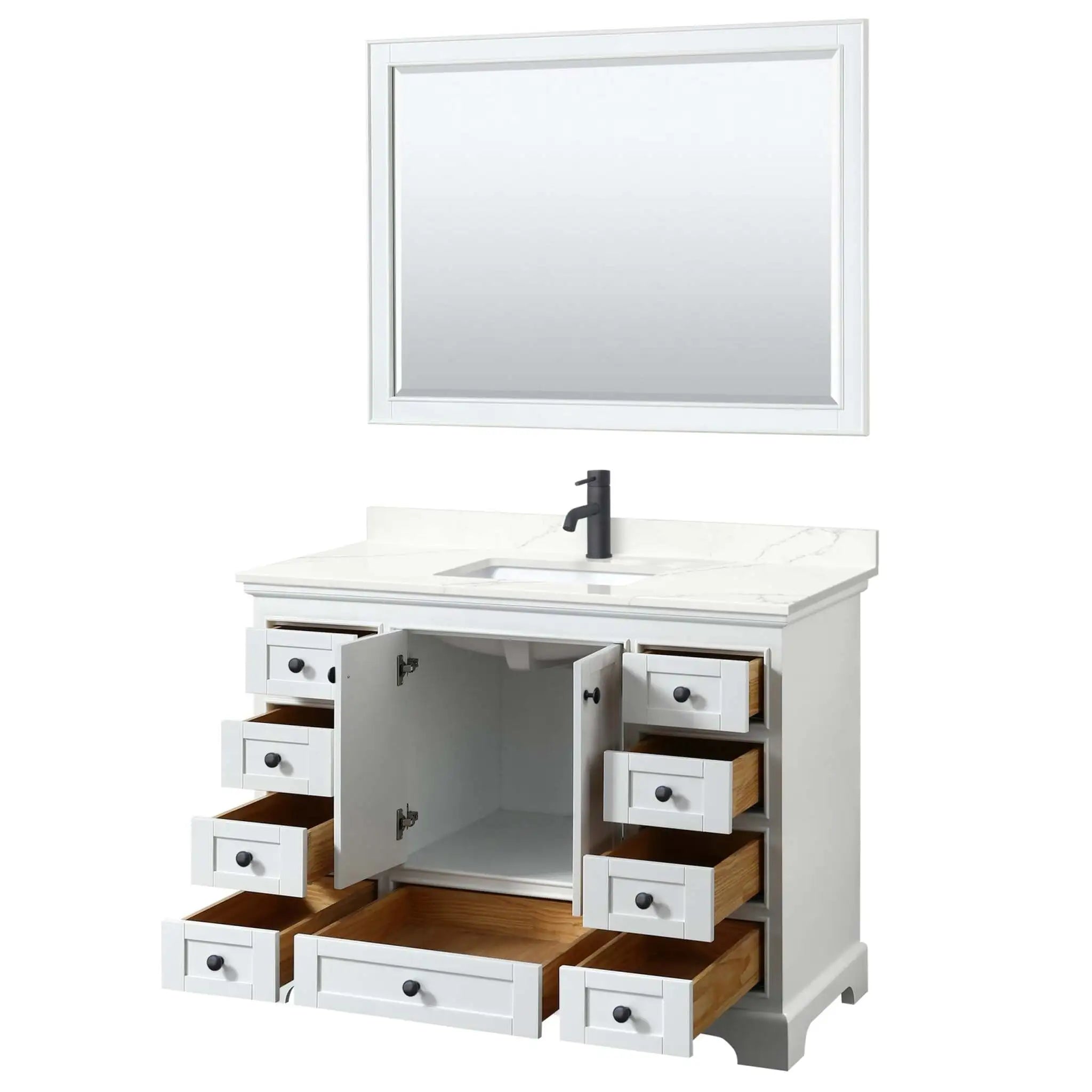 48" Deborah Single Bathroom Vanity in White with Matte Black Trim & 46" Mirror by Wyndham