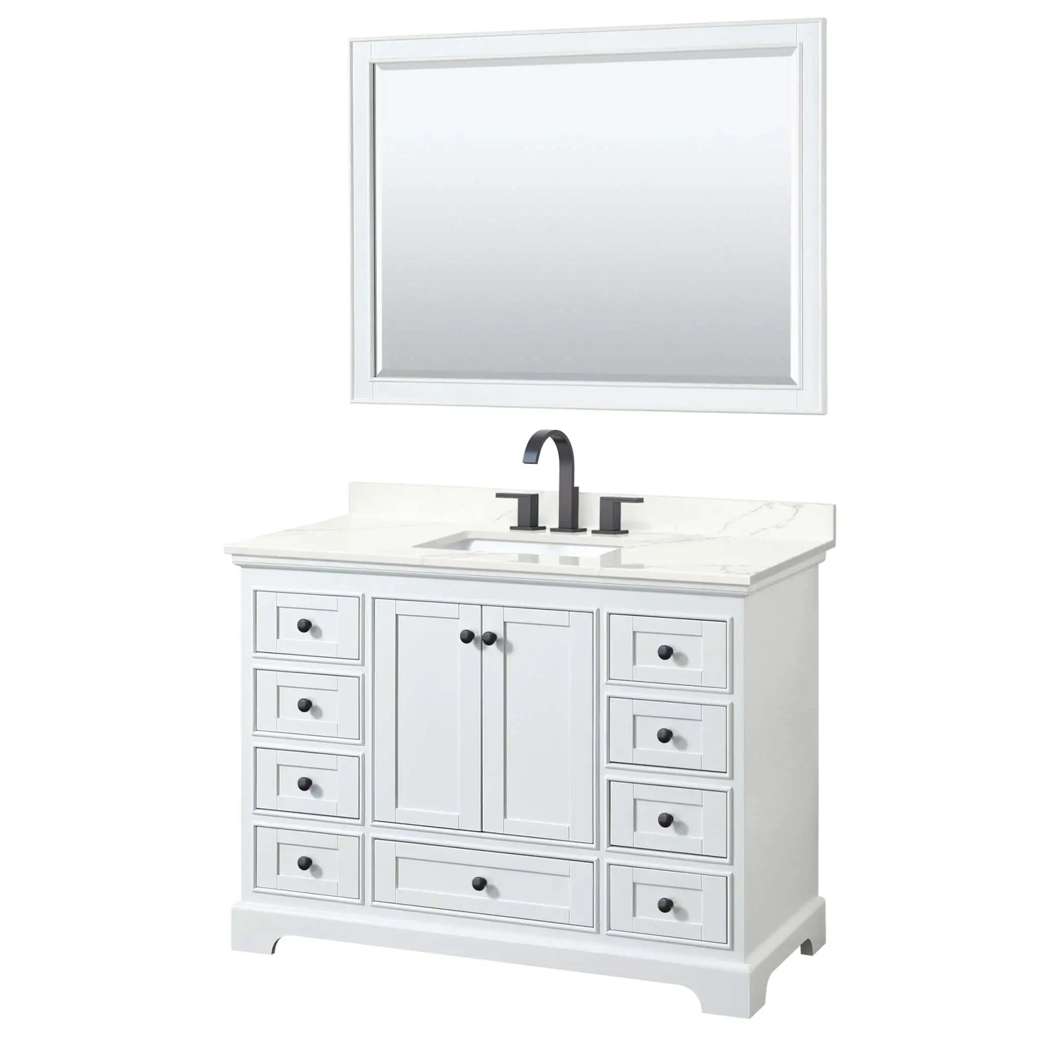 48" Deborah Single Bathroom Vanity in White with Matte Black Trim & 46" Mirror by Wyndham