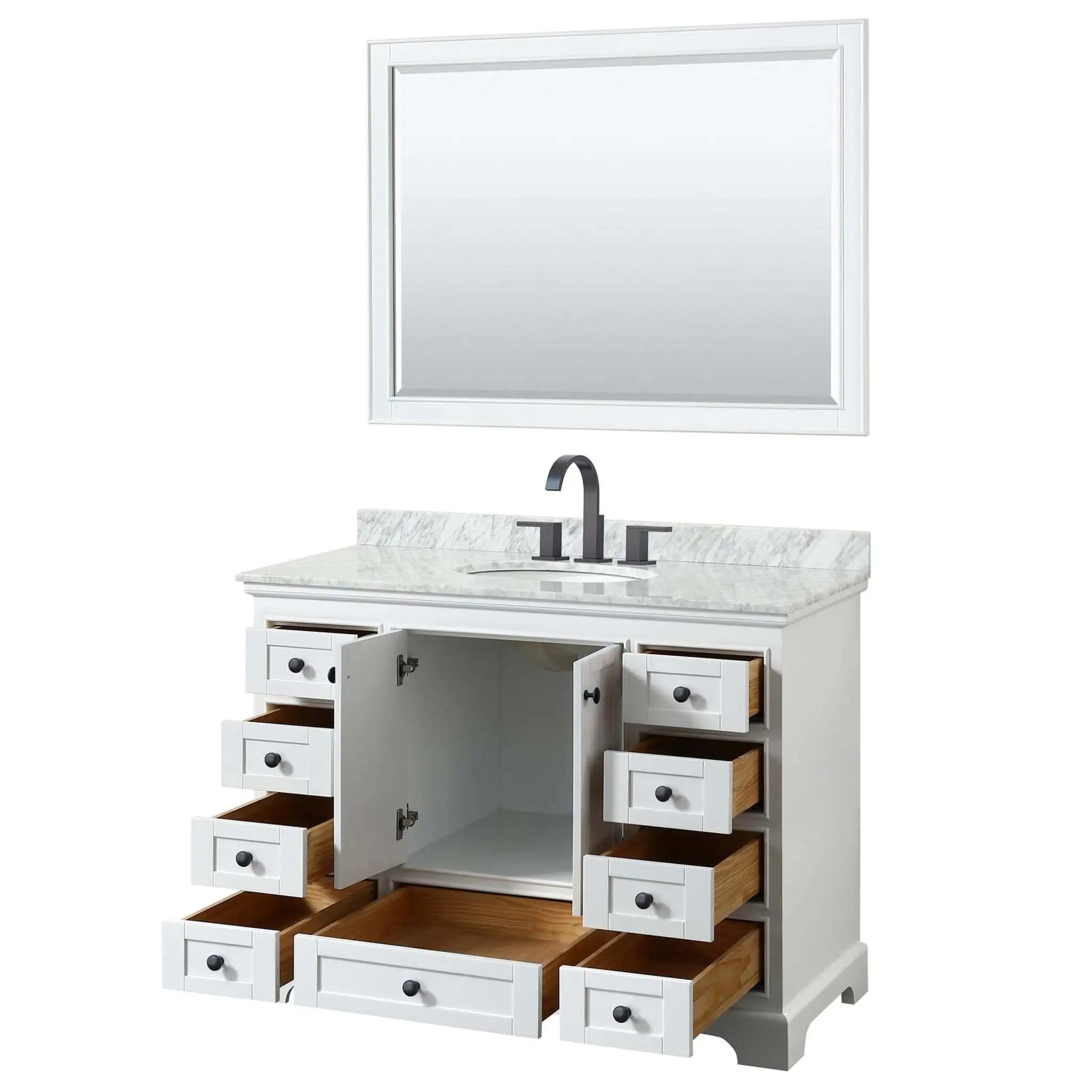 48" Deborah Single Bathroom Vanity in White with Matte Black Trim & 46" Mirror by Wyndham