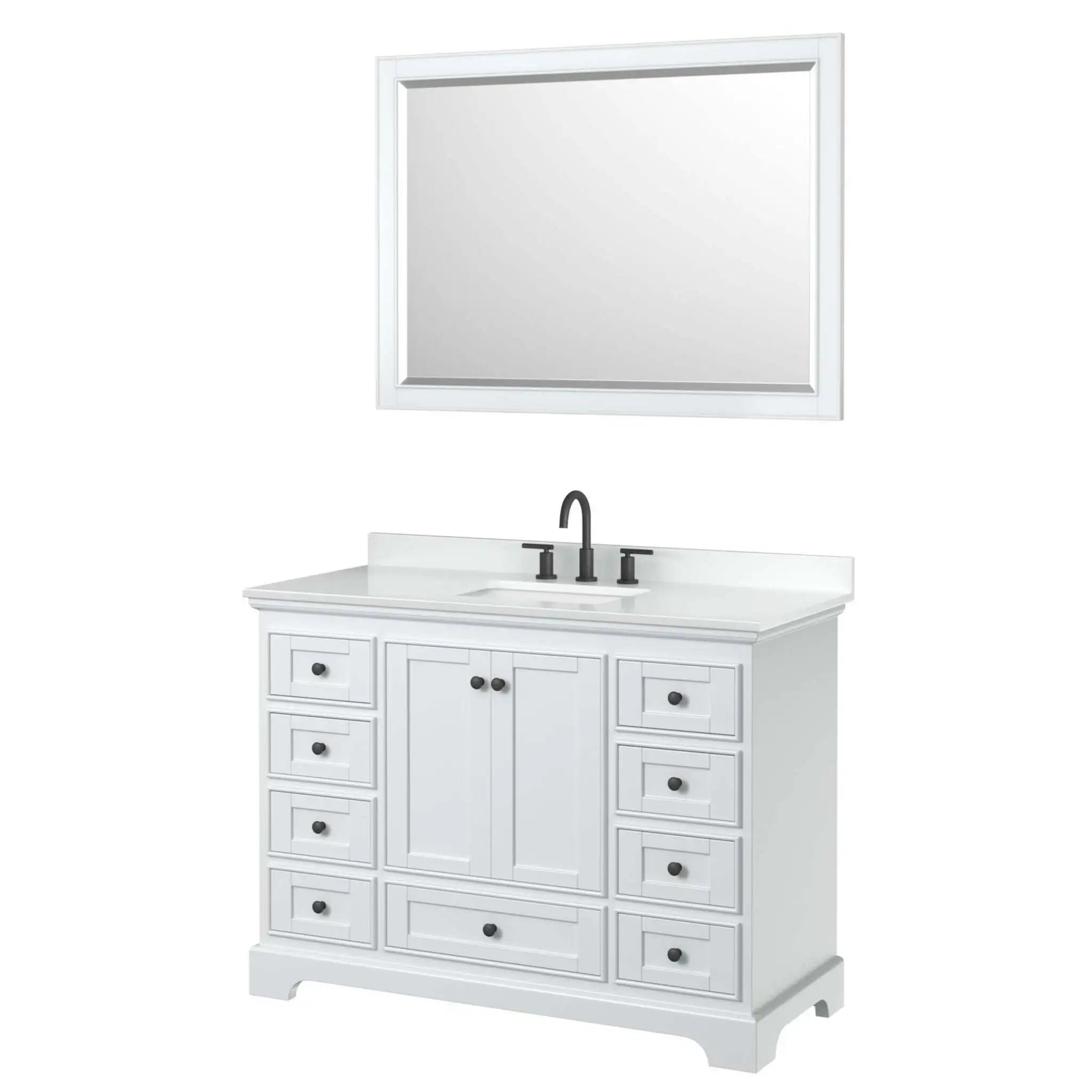 48" Deborah Single Bathroom Vanity in White with Matte Black Trim & 46" Mirror by Wyndham