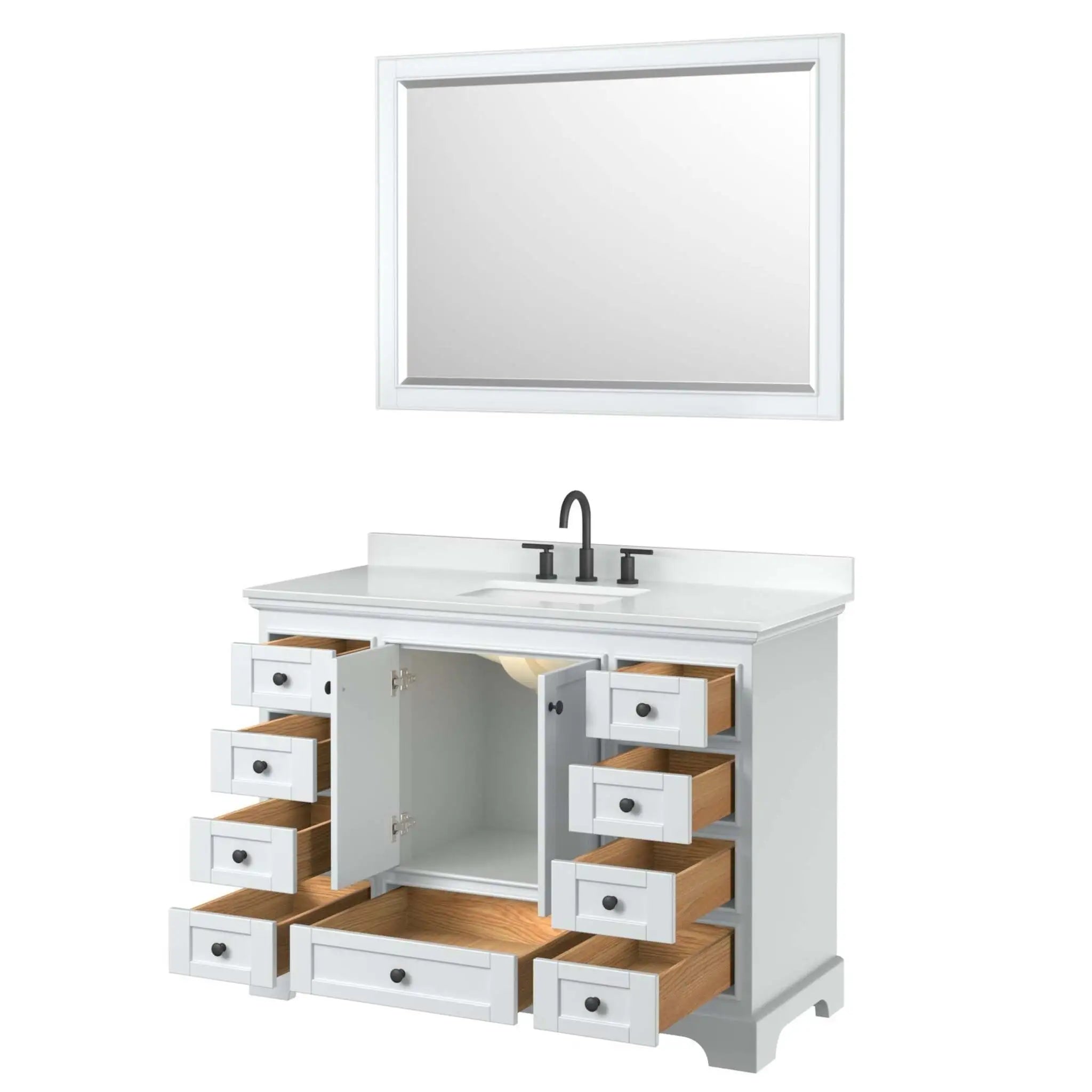48" Deborah Single Bathroom Vanity in White with Matte Black Trim & 46" Mirror by Wyndham
