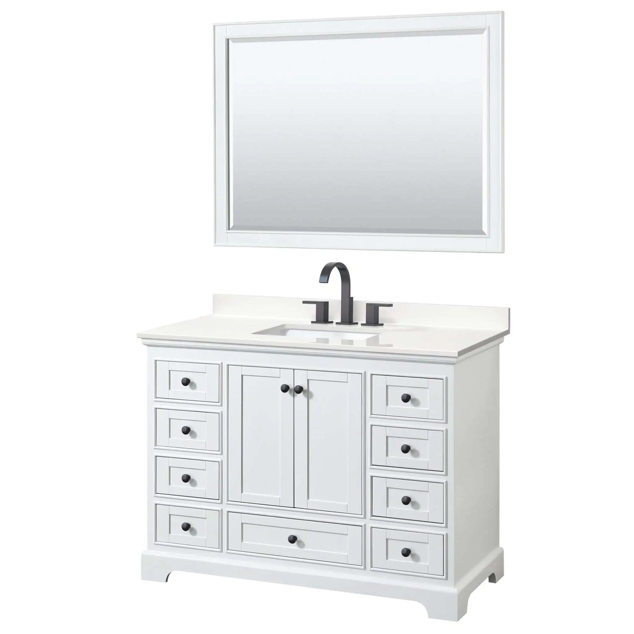 48" Deborah Single Bathroom Vanity in White with Matte Black Trim & 46" Mirror by Wyndham
