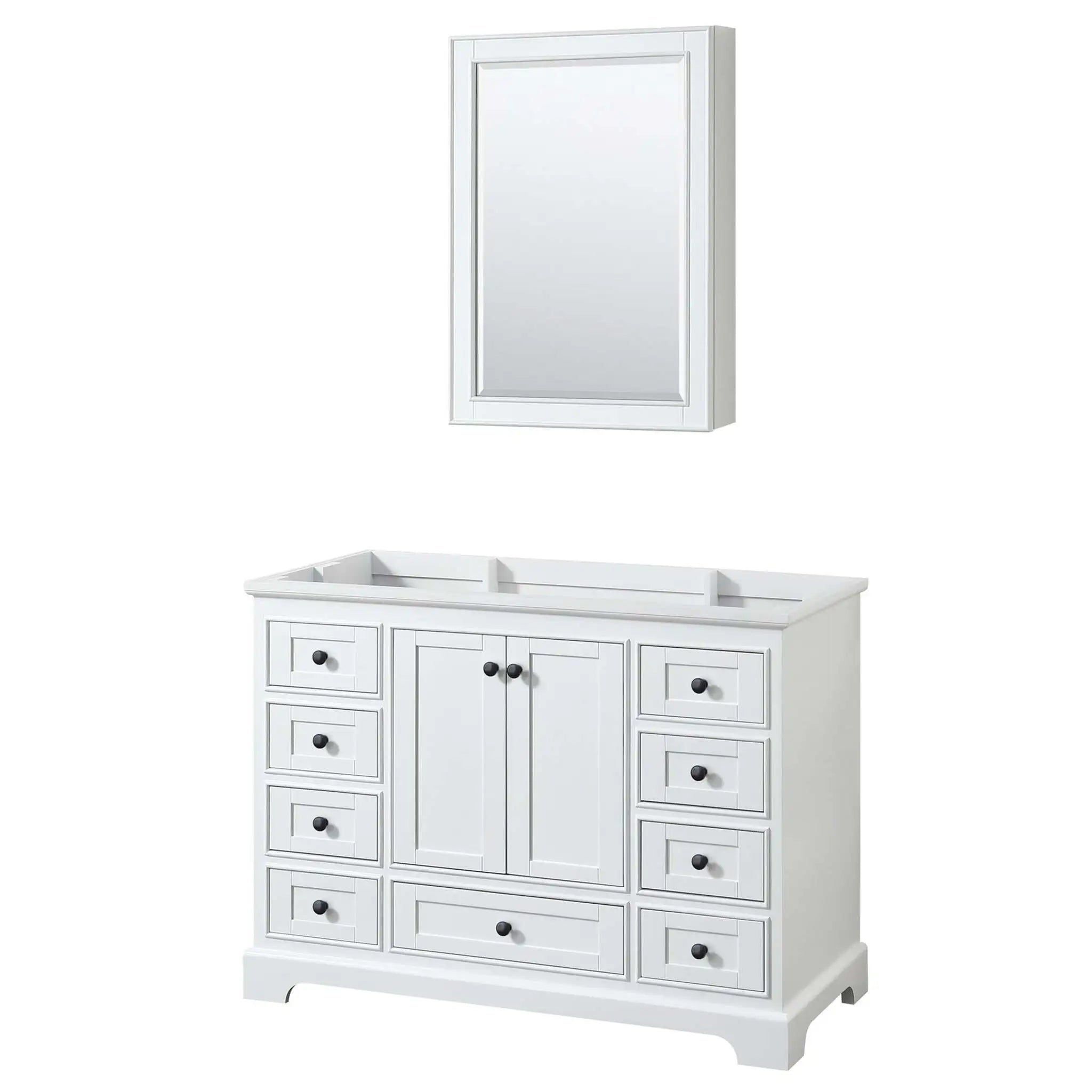 48" Deborah Single Bathroom Vanity in White with Matte Black Trim & Medicine Cabinet by Wyndham