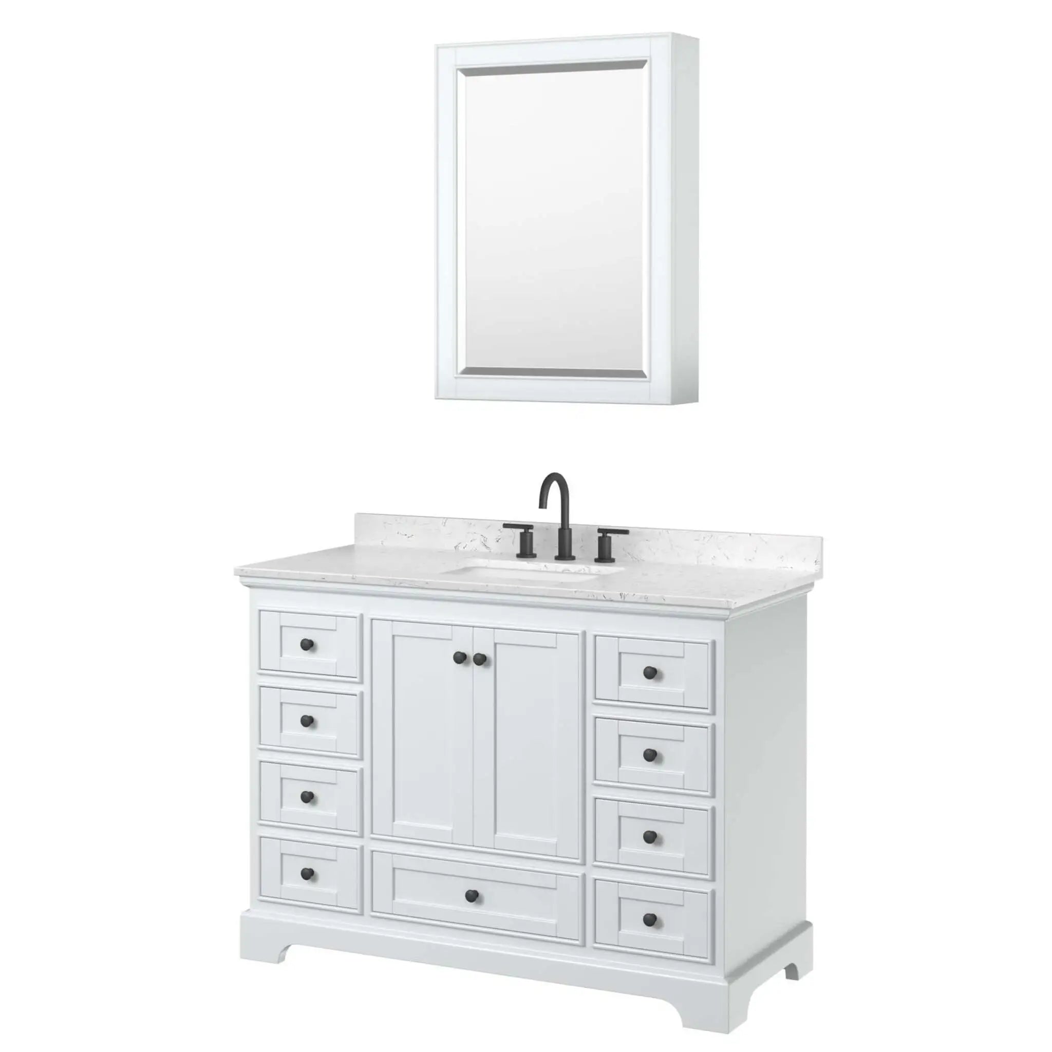 48" Deborah Single Bathroom Vanity in White with Matte Black Trim & Medicine Cabinet by Wyndham