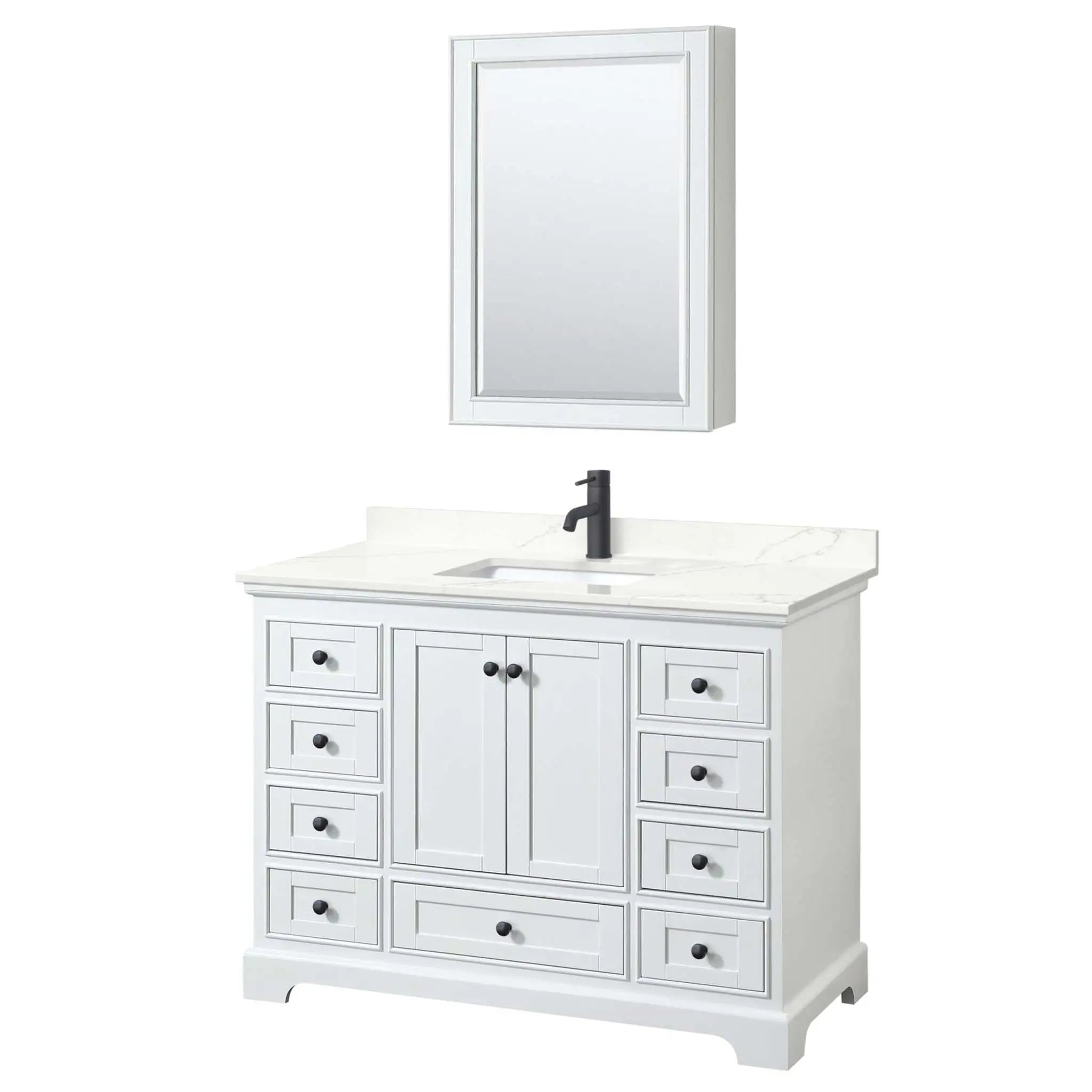 48" Deborah Single Bathroom Vanity in White with Matte Black Trim & Medicine Cabinet by Wyndham