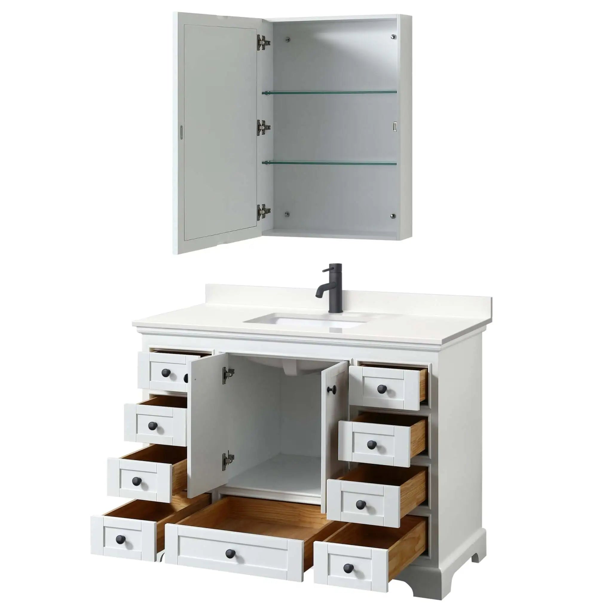 48" Deborah Single Bathroom Vanity in White with Matte Black Trim & Medicine Cabinet by Wyndham