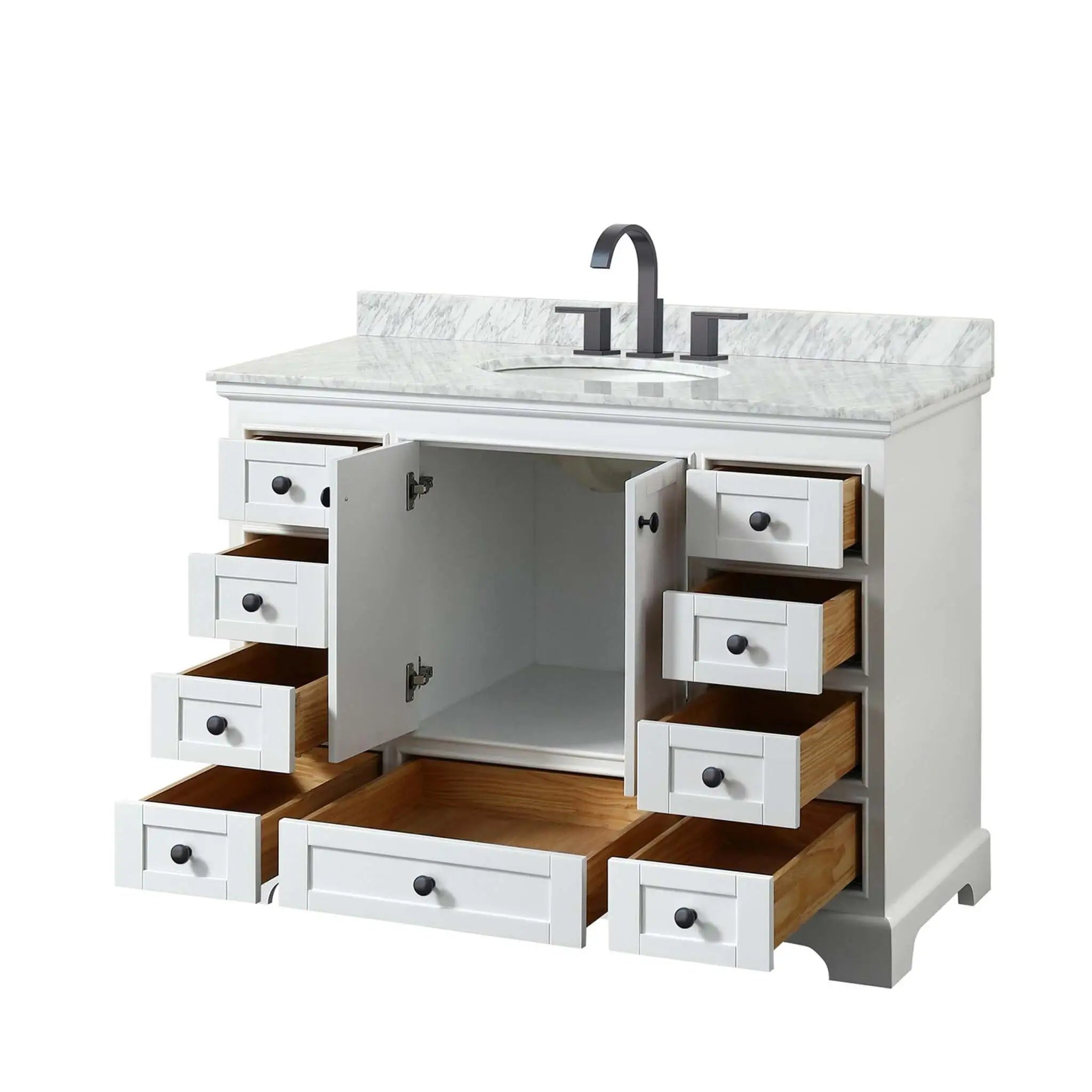 48" Deborah Single Bathroom Vanity in White with Matte Black Trim by Wyndham