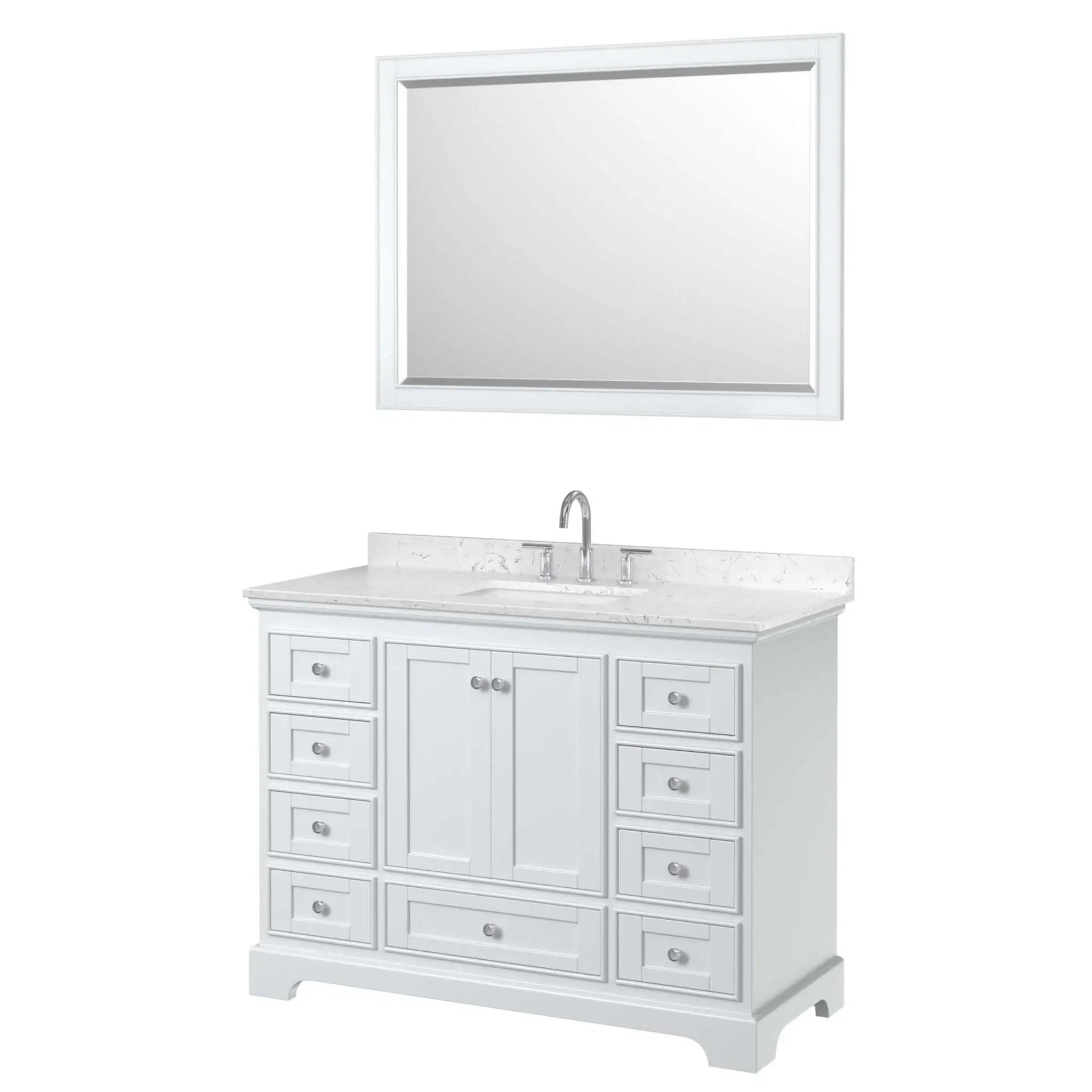 48" Deborah Single Bathroom Vanity in White with Polished Chrome Trim & 46" Mirror by Wyndham