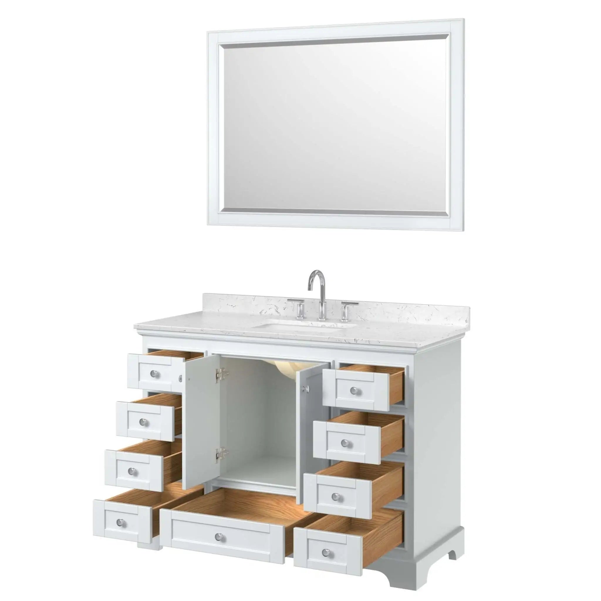 48" Deborah Single Bathroom Vanity in White with Polished Chrome Trim & 46" Mirror by Wyndham