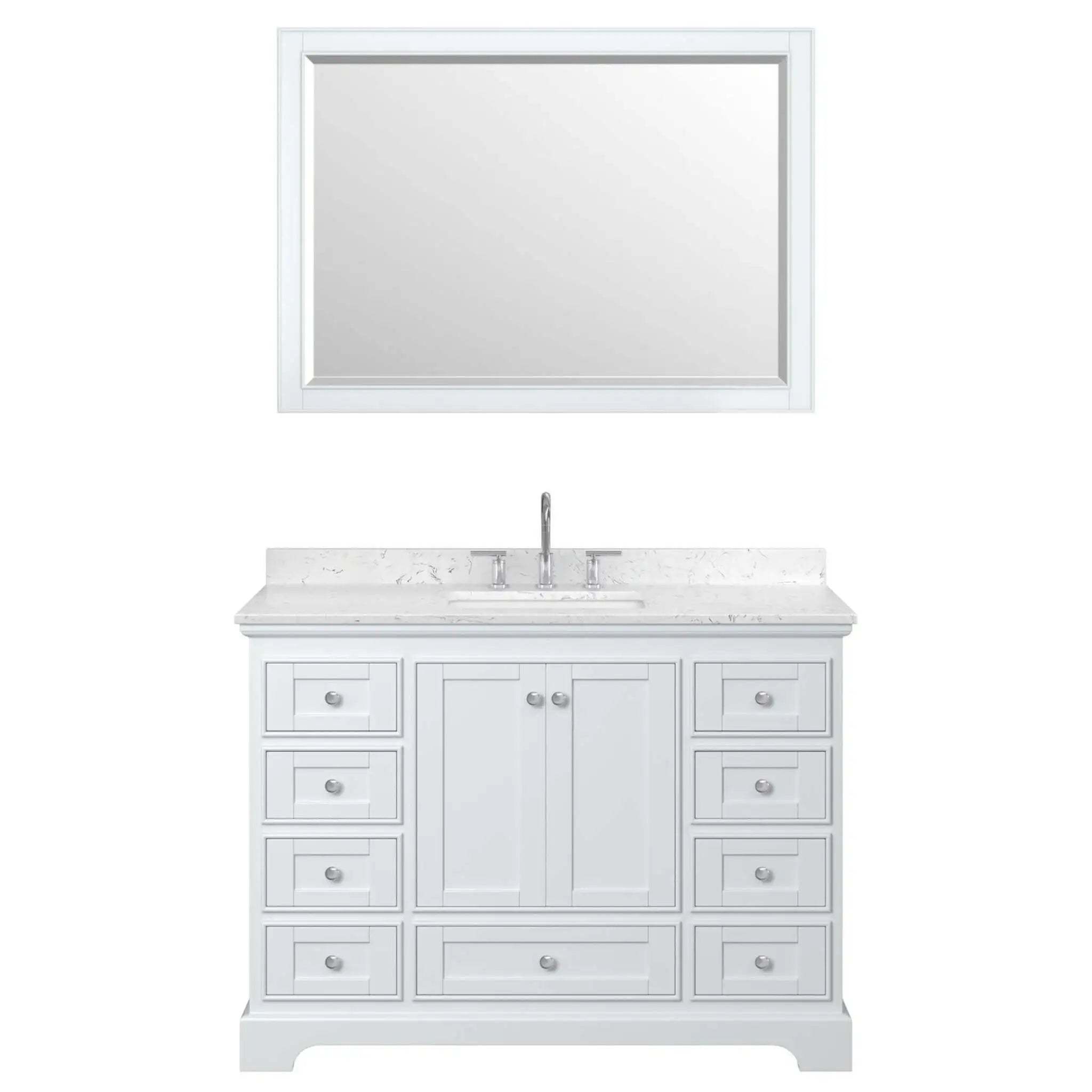 48" Deborah Single Bathroom Vanity in White with Polished Chrome Trim & 46" Mirror by Wyndham