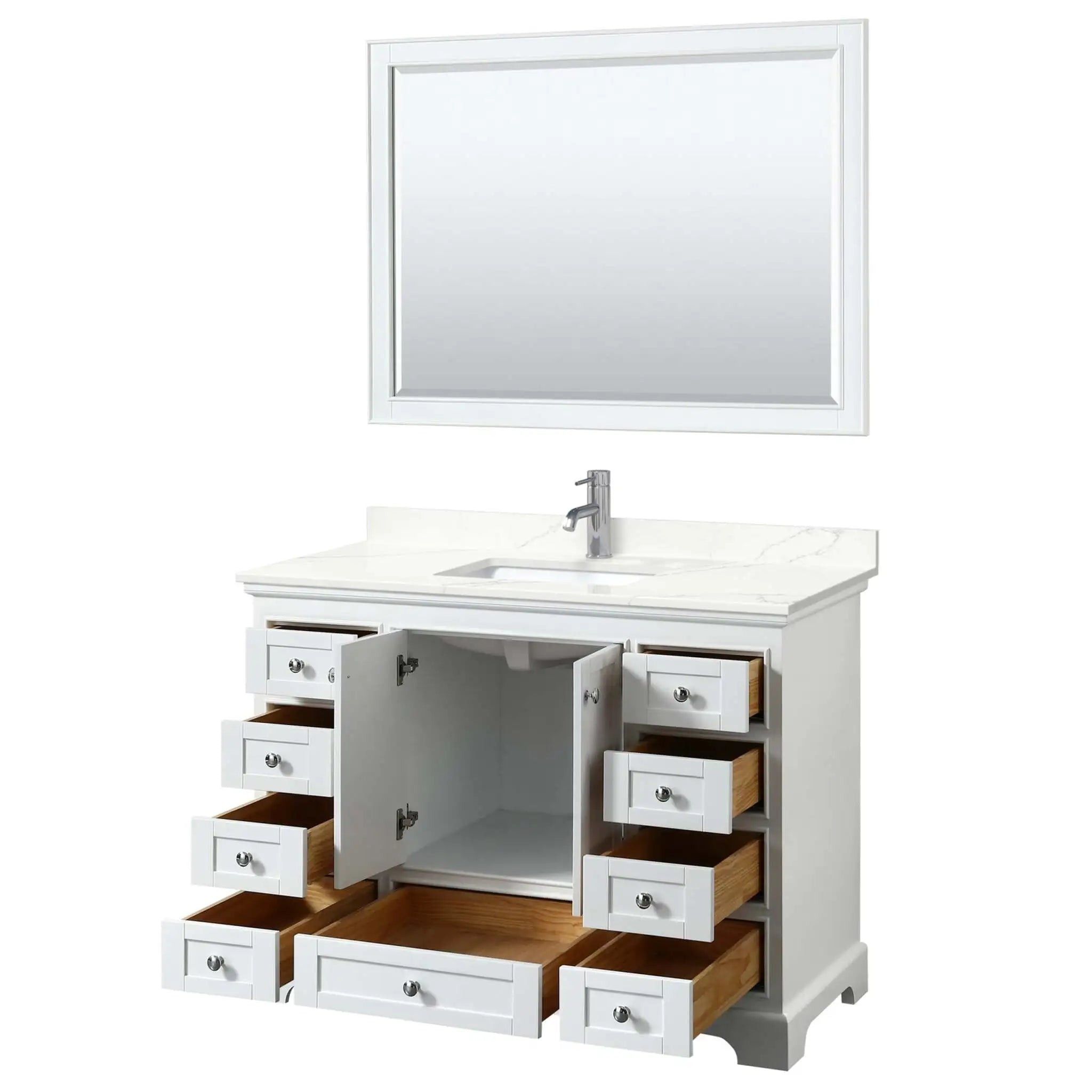 48" Deborah Single Bathroom Vanity in White with Polished Chrome Trim & 46" Mirror by Wyndham