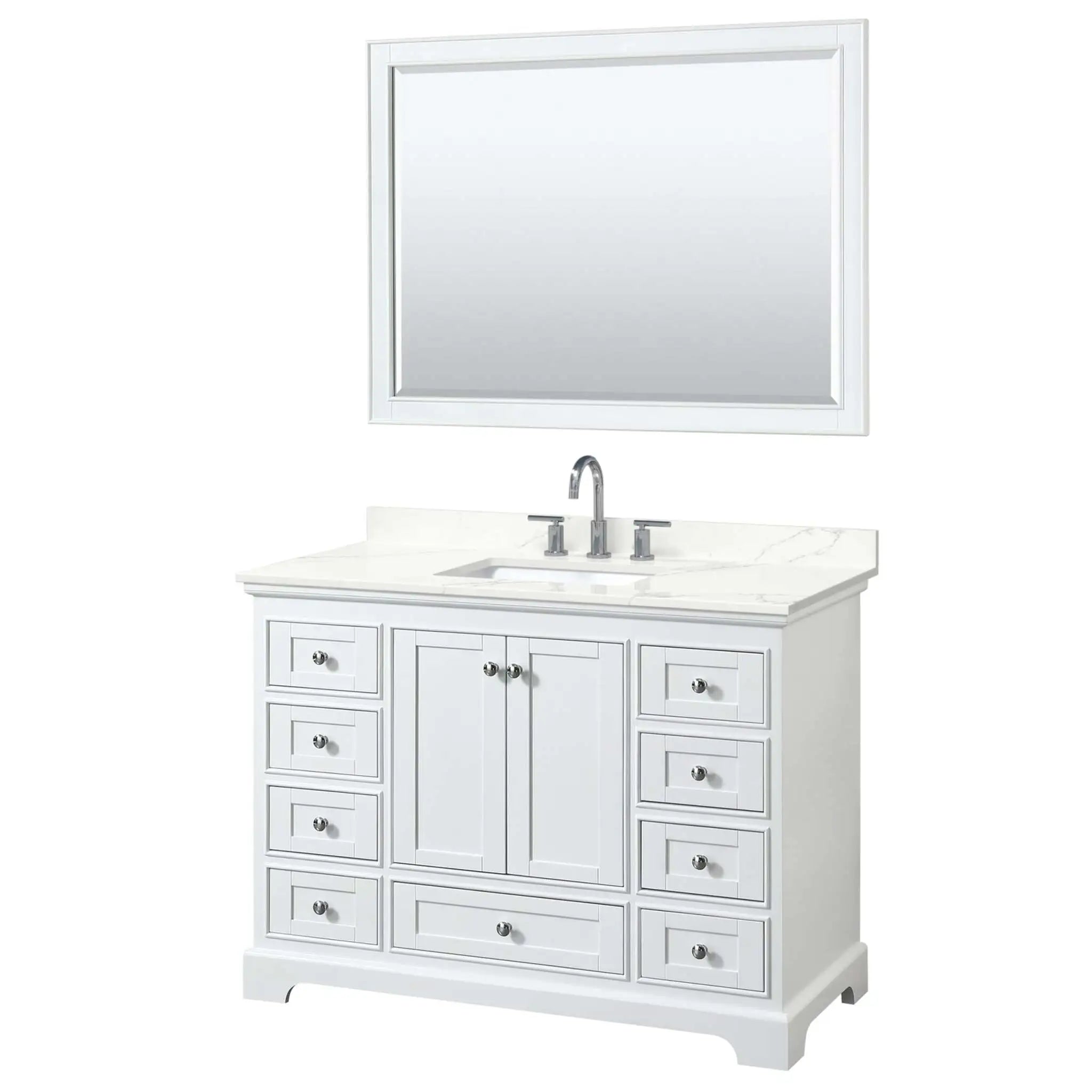 48" Deborah Single Bathroom Vanity in White with Polished Chrome Trim & 46" Mirror by Wyndham
