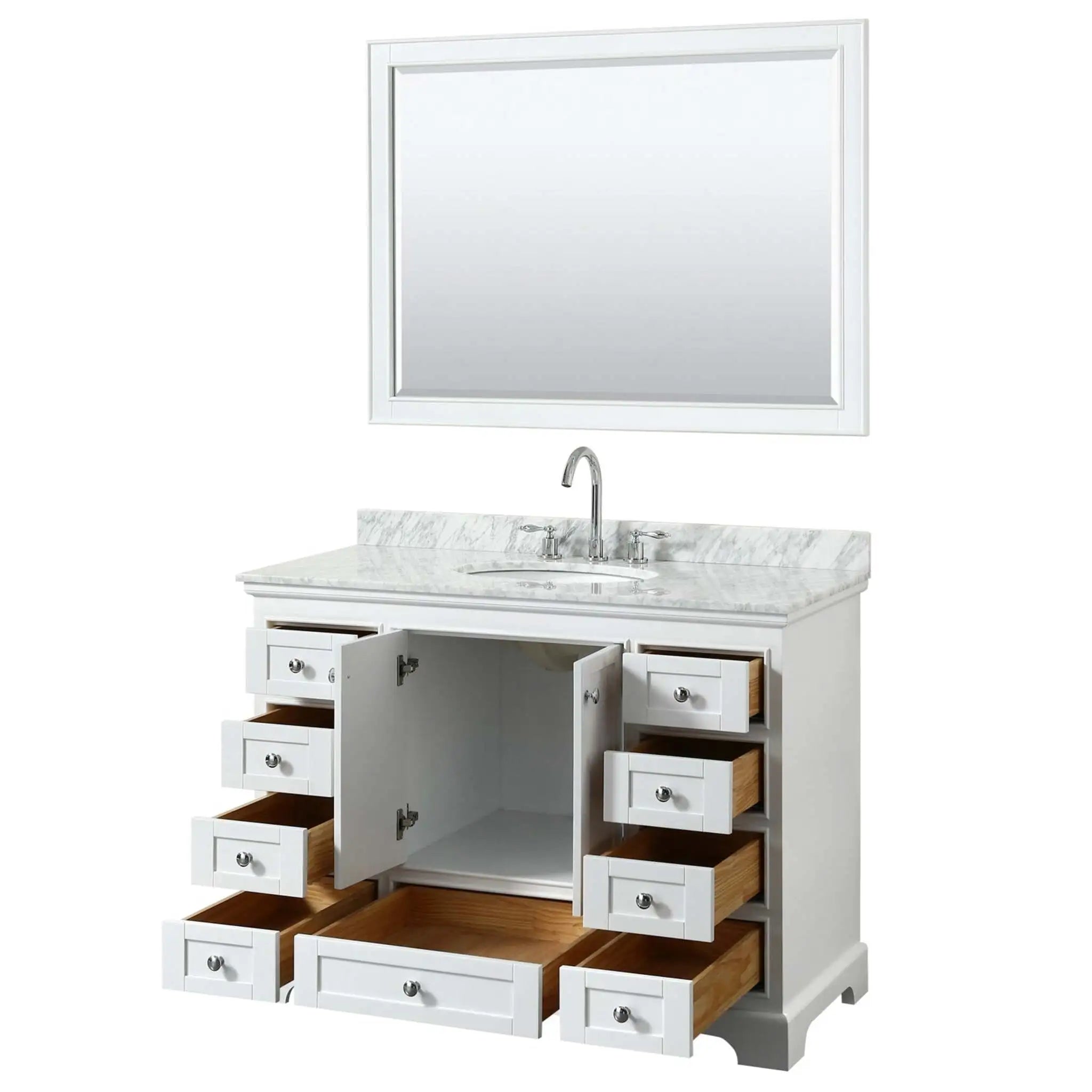 48" Deborah Single Bathroom Vanity in White with Polished Chrome Trim & 46" Mirror by Wyndham