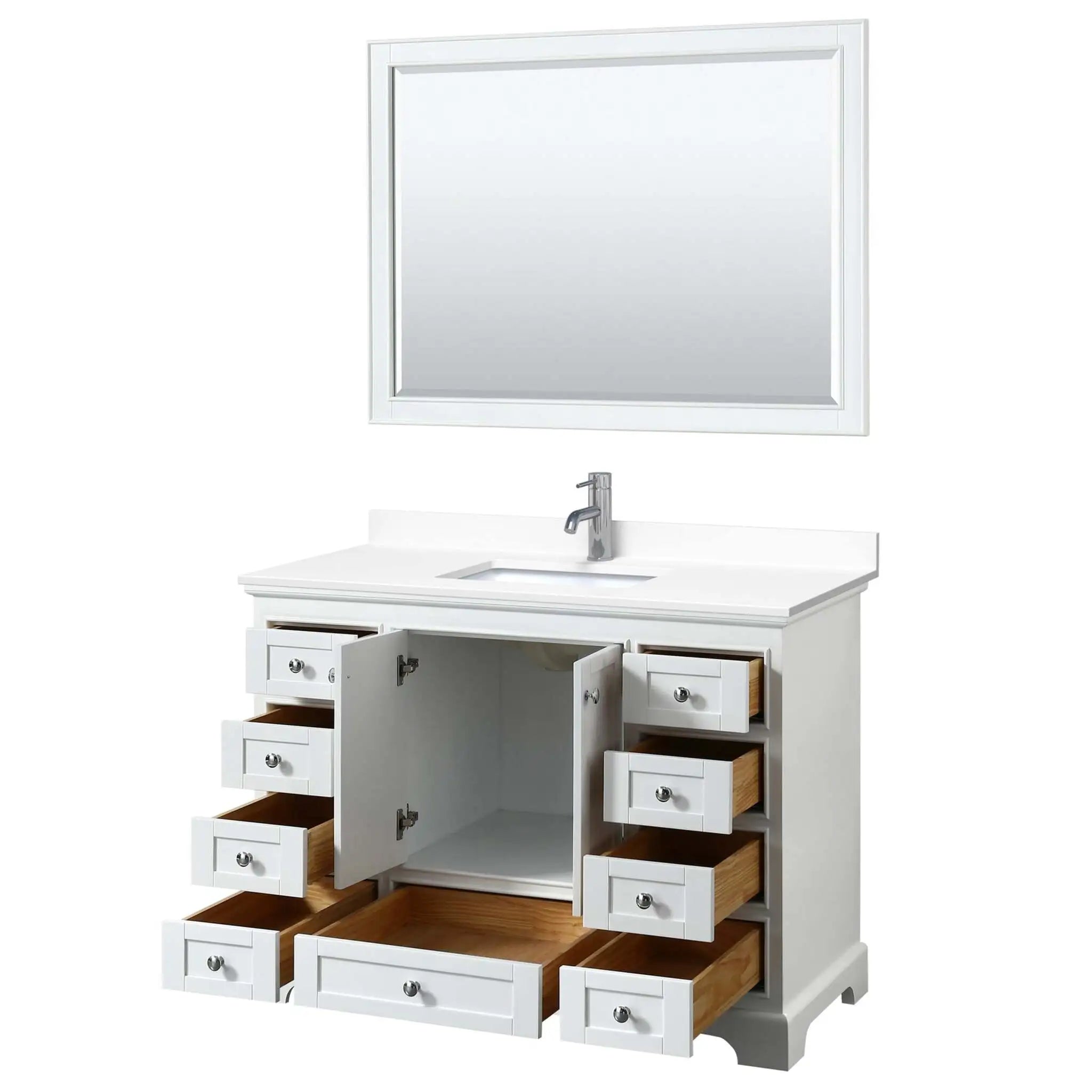 48" Deborah Single Bathroom Vanity in White with Polished Chrome Trim & 46" Mirror by Wyndham