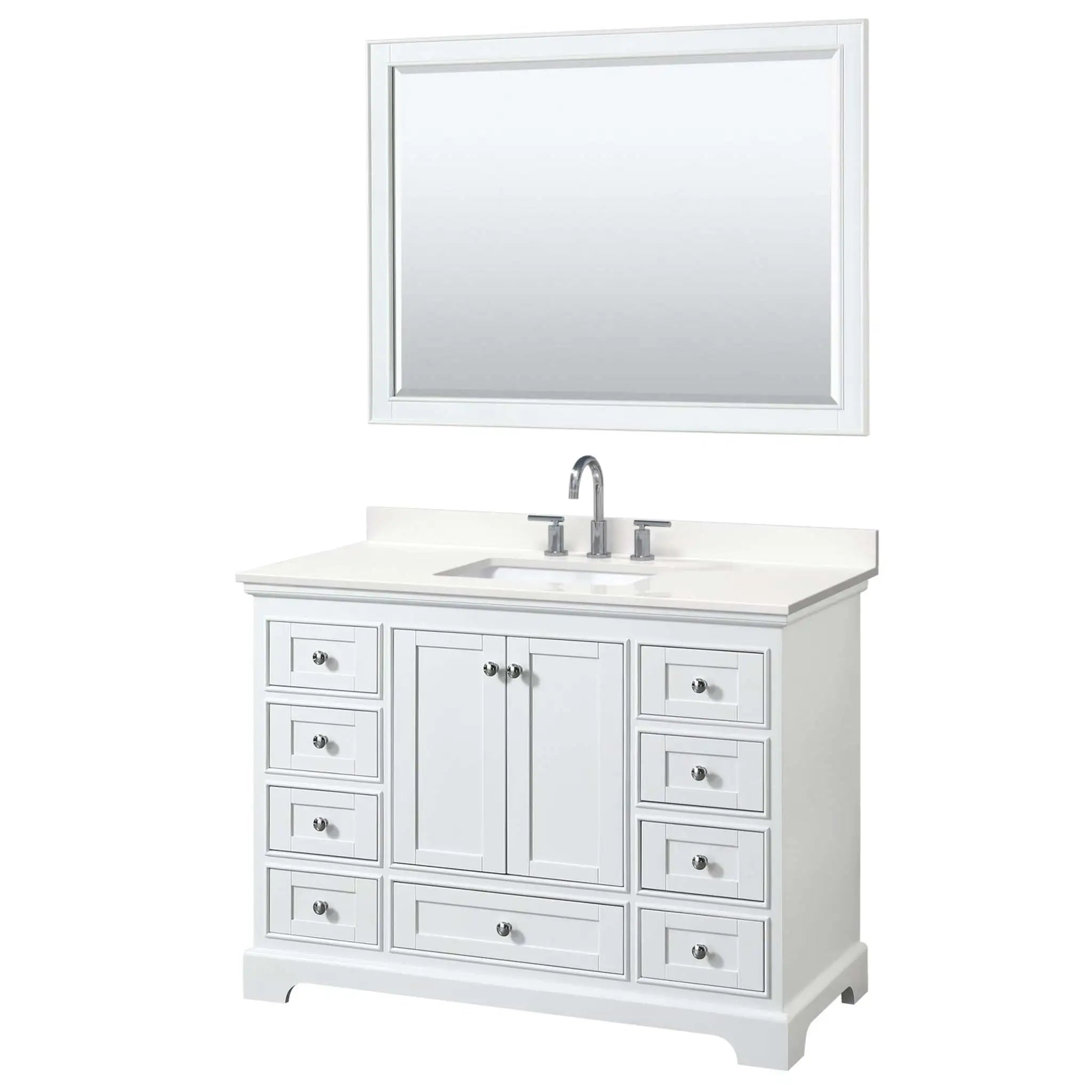 48" Deborah Single Bathroom Vanity in White with Polished Chrome Trim & 46" Mirror by Wyndham