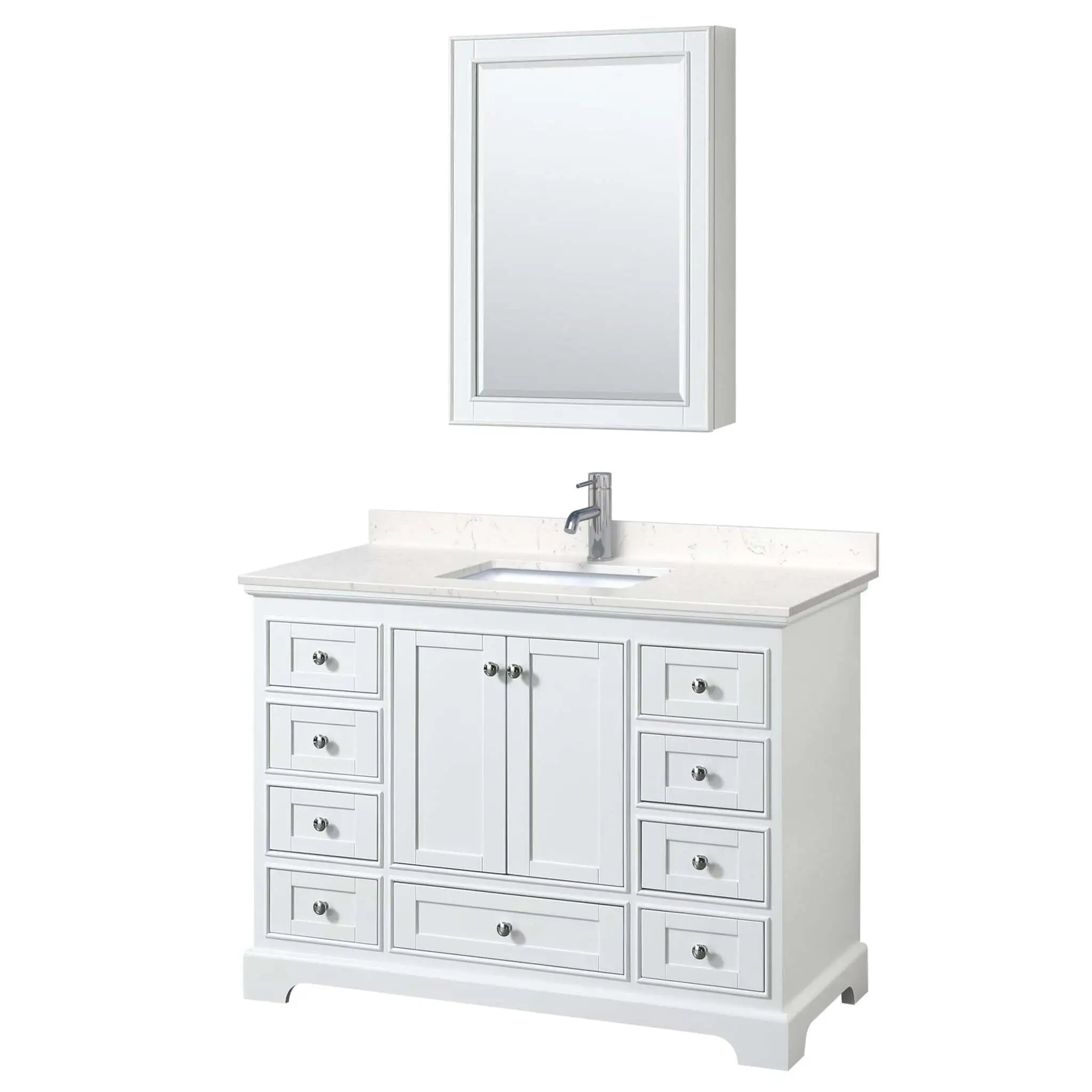 48" Deborah Single Bathroom Vanity in White with Polished Chrome Trim & Medicine Cabinet by Wyndham