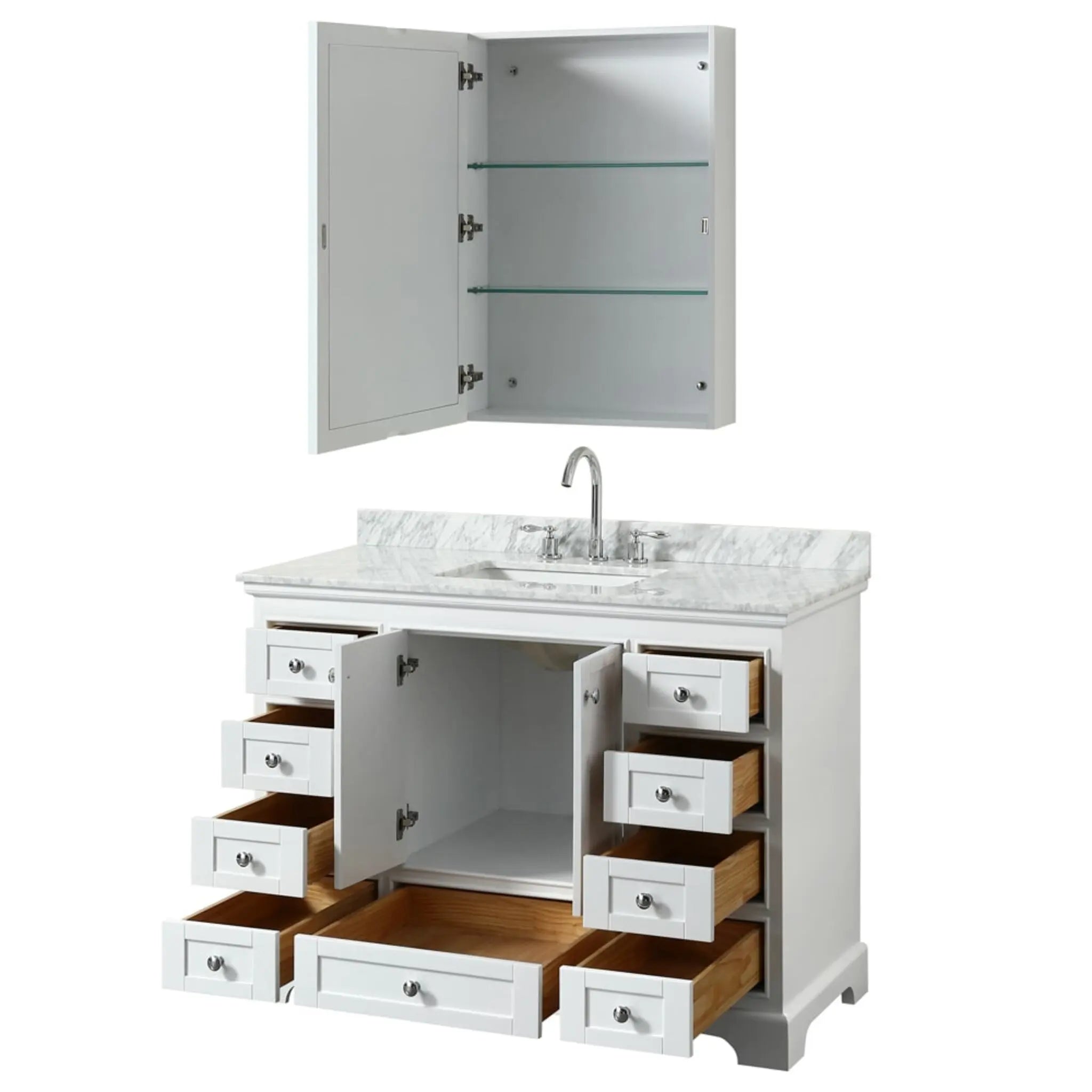 48" Deborah Single Bathroom Vanity in White with Polished Chrome Trim & Medicine Cabinet by Wyndham