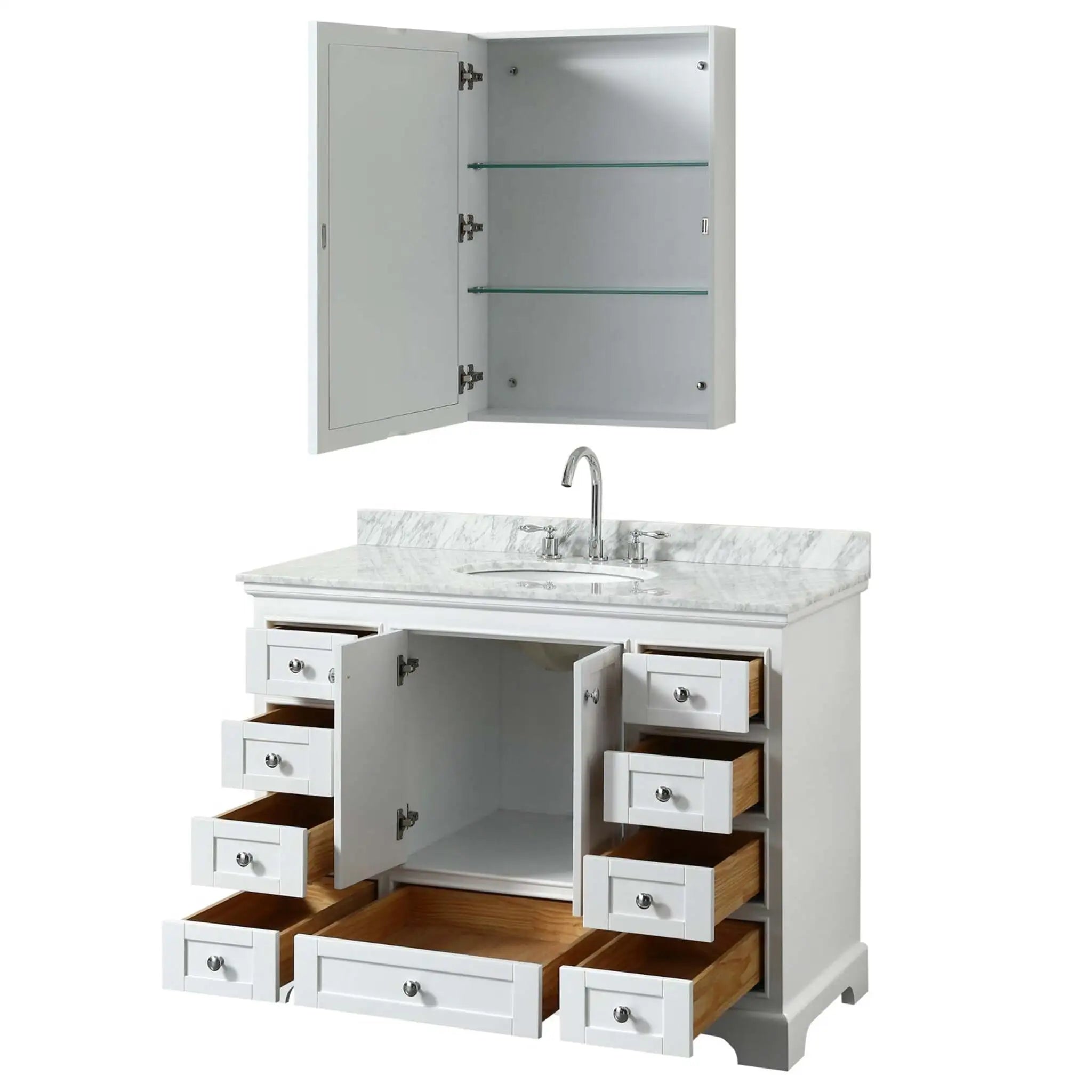 48" Deborah Single Bathroom Vanity in White with Polished Chrome Trim & Medicine Cabinet by Wyndham
