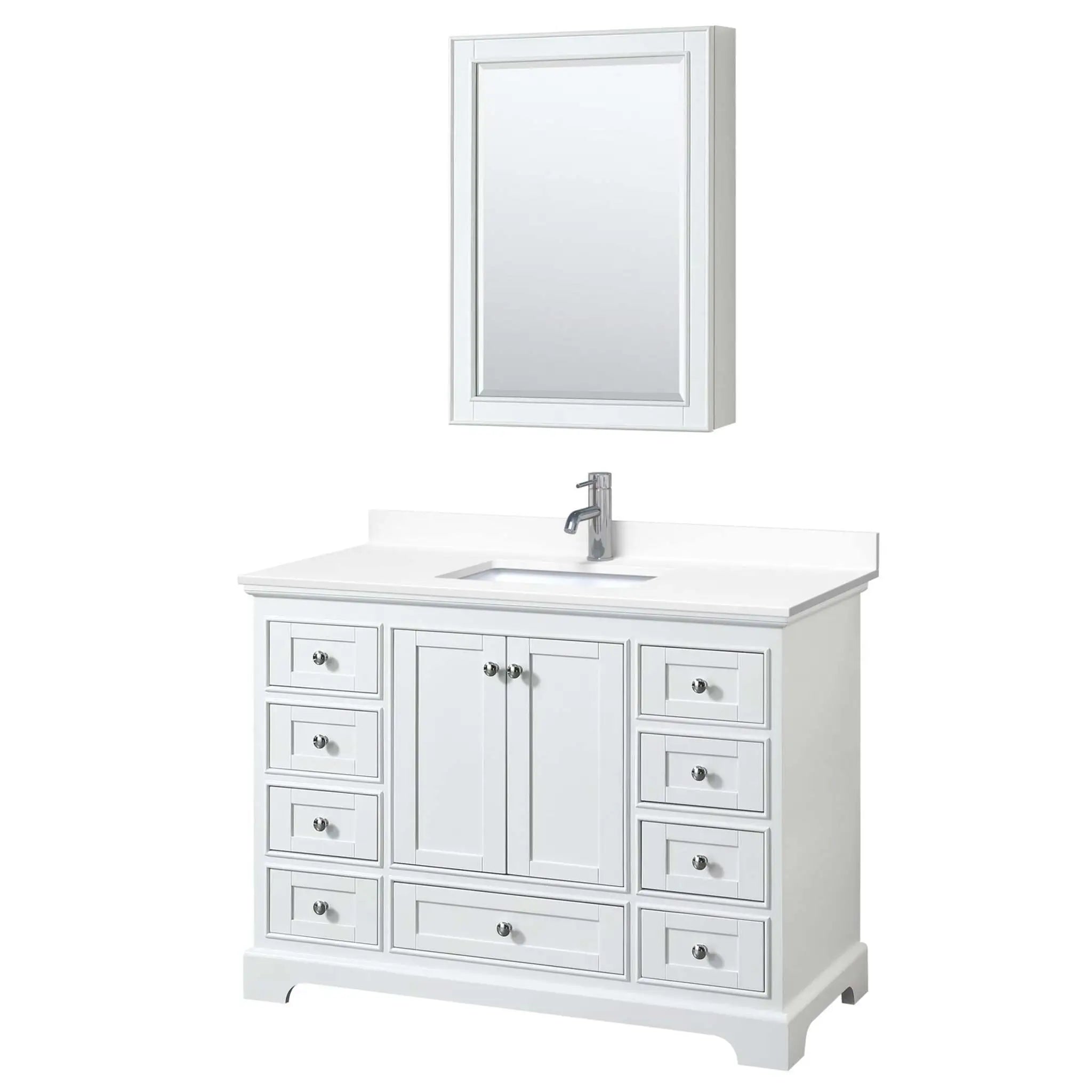 48" Deborah Single Bathroom Vanity in White with Polished Chrome Trim & Medicine Cabinet by Wyndham