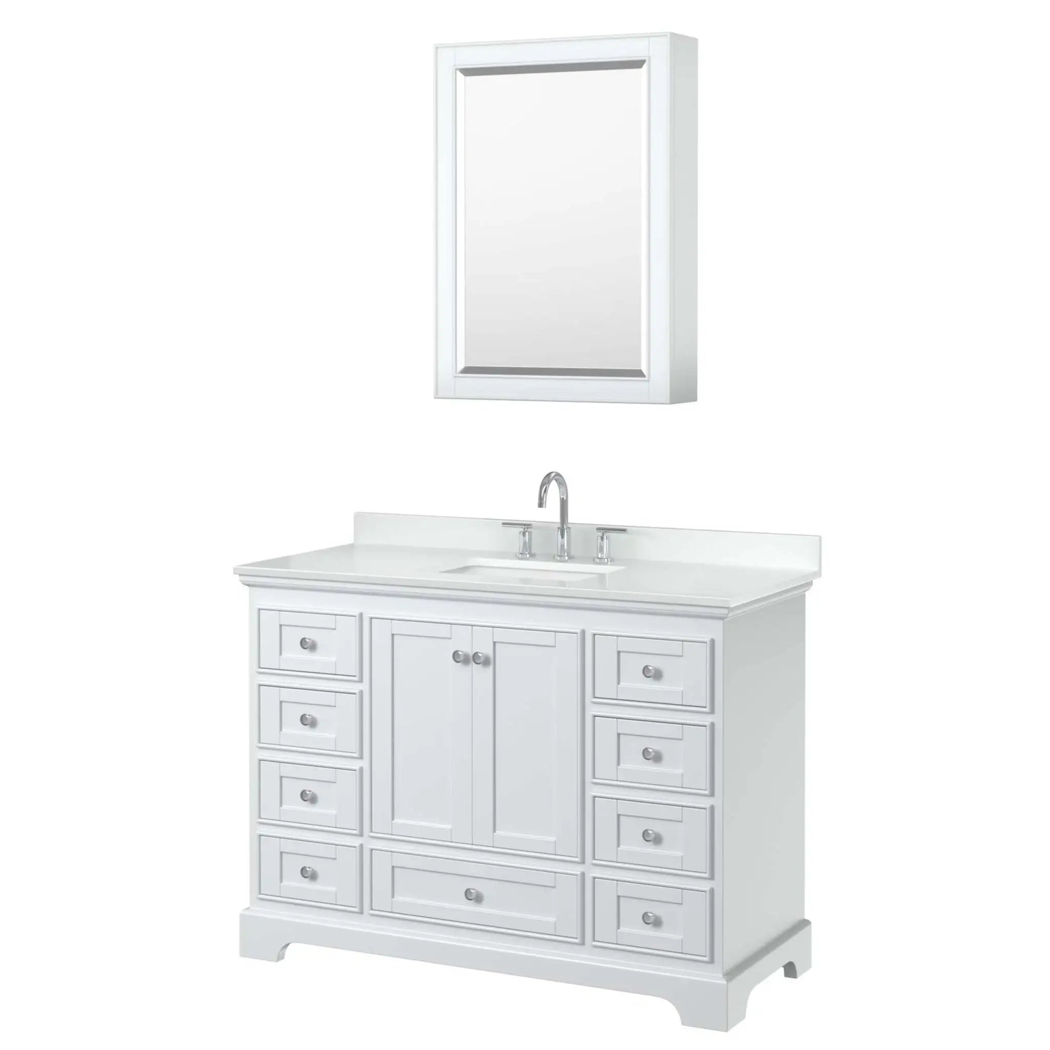 48" Deborah Single Bathroom Vanity in White with Polished Chrome Trim & Medicine Cabinet by Wyndham