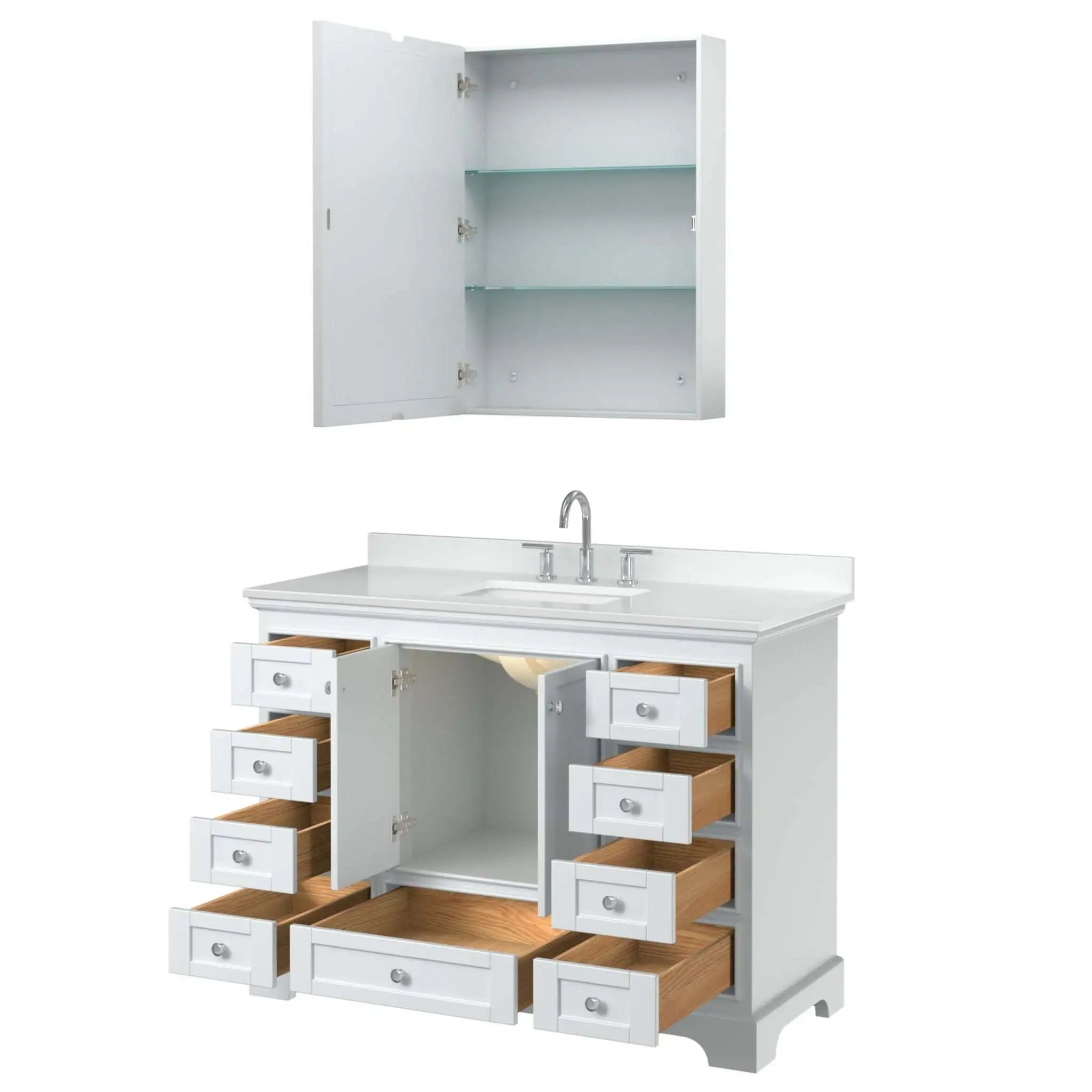 48" Deborah Single Bathroom Vanity in White with Polished Chrome Trim & Medicine Cabinet by Wyndham