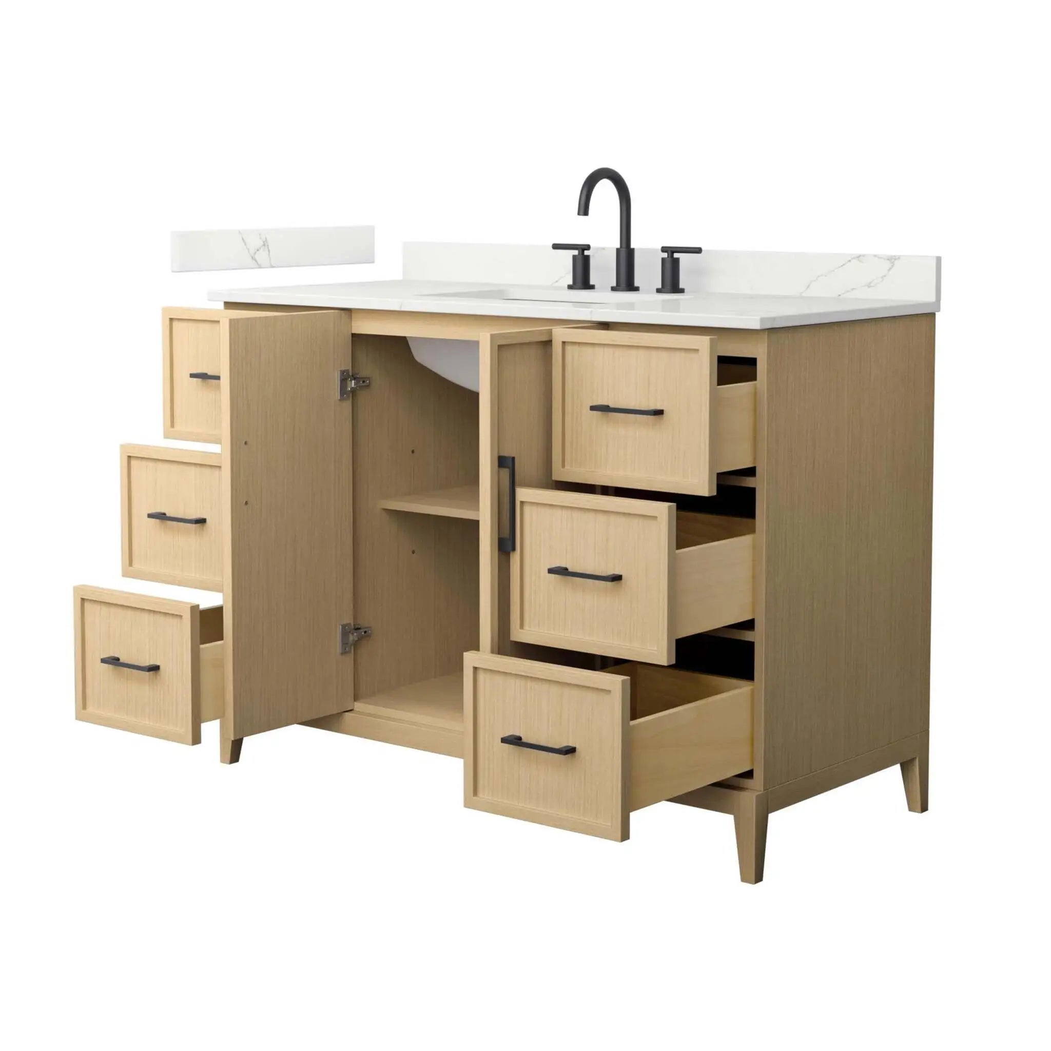 48" Elan Single Bathroom Vanity in White Oak with Matte Black Trim by Wyndham