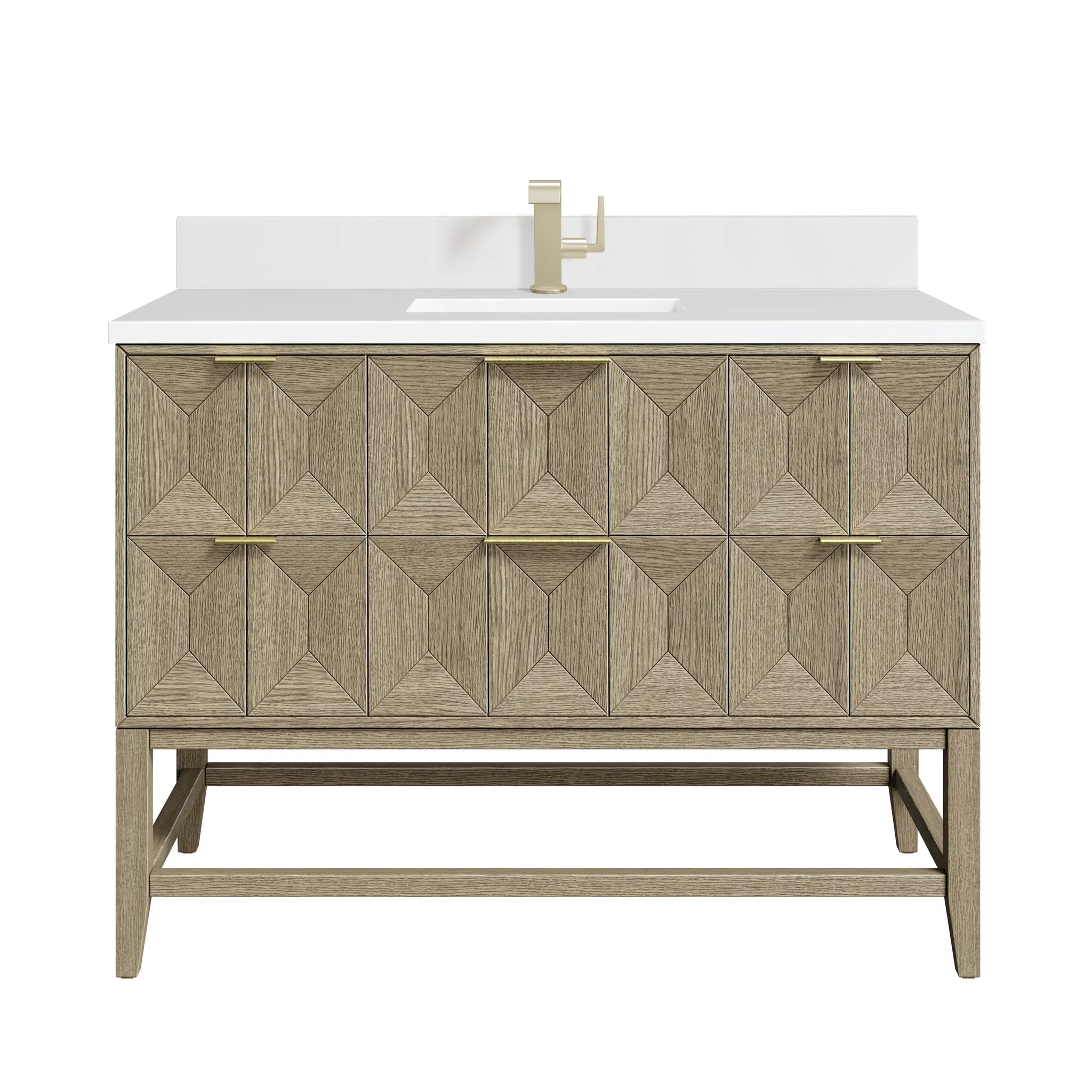 48" Emmeline Single Vanity in Pebble Oak-White Zeus Silestone & Backsplash-Single Hole image