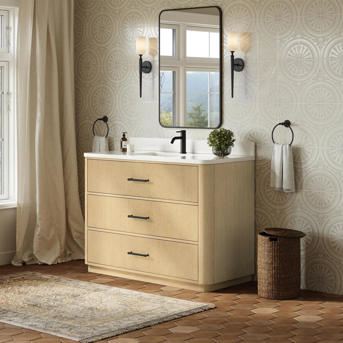 48" Francesca Single Bathroom Vanity Scandinavian Oak Matte Black Trim by wyndham View 12