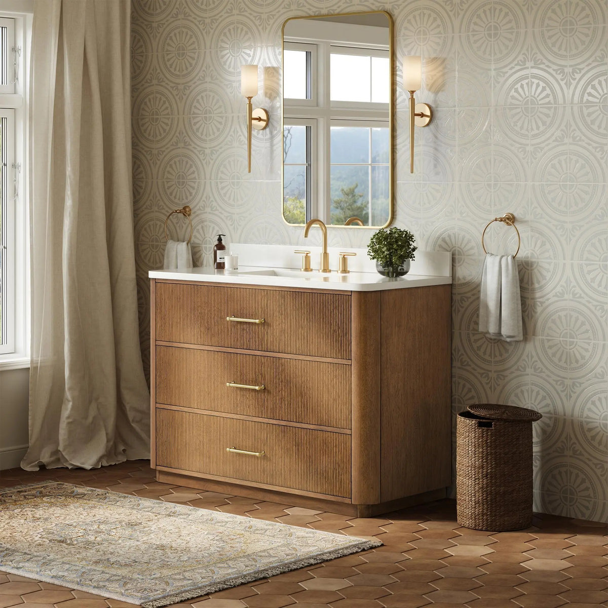 48" Francesca Single Bathroom Vanity Toasted Walnut Satin Bronze Trim by wyndham View 17