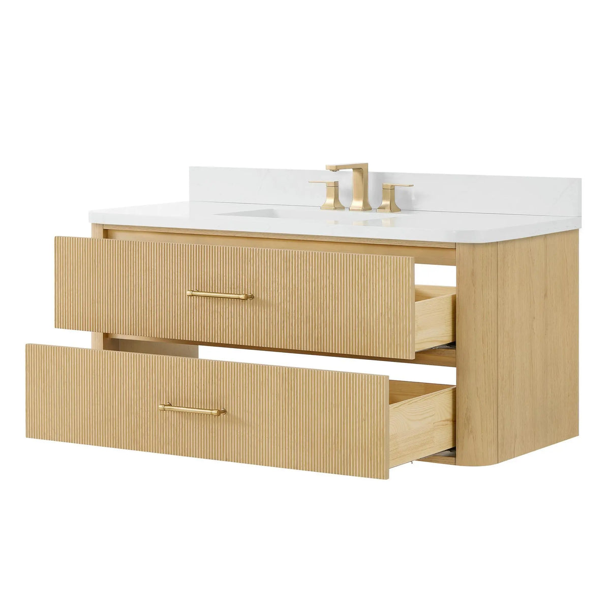 48" Francesca Single Wall Mounted Bathroom Vanity Scandinavian Oak Satin Bronze Trim by wyndham View 8