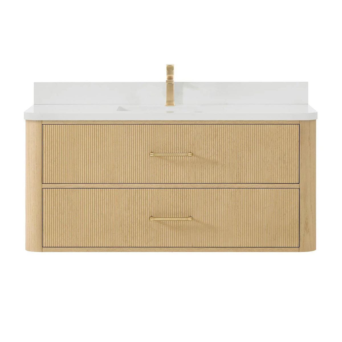 48" Francesca Single Wall Mounted Bathroom Vanity Scandinavian Oak Satin Bronze Trim by wyndham View 11